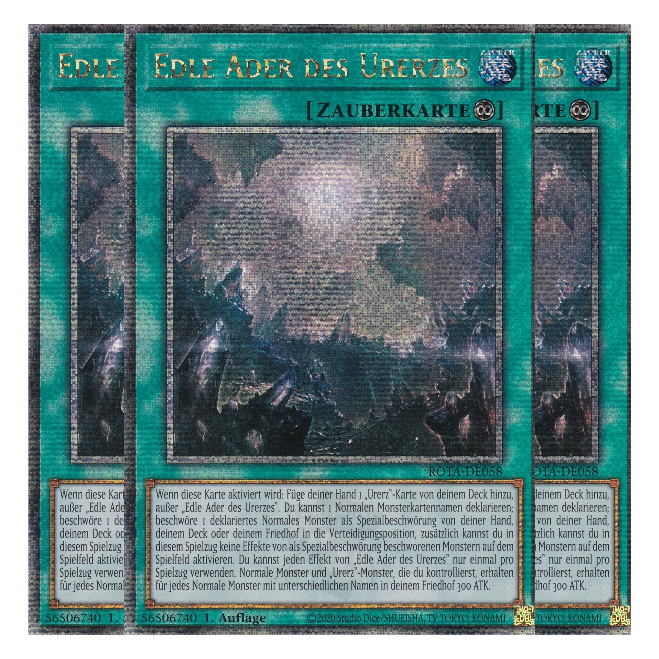 Edle Ader des Urerzes - ROTA-DE058 - Quarter Century Secret Rare - Deutsch - 1. Auflage - Rage of the Abyss - Playset (3 Kopien) - Yu-Gi-Oh!