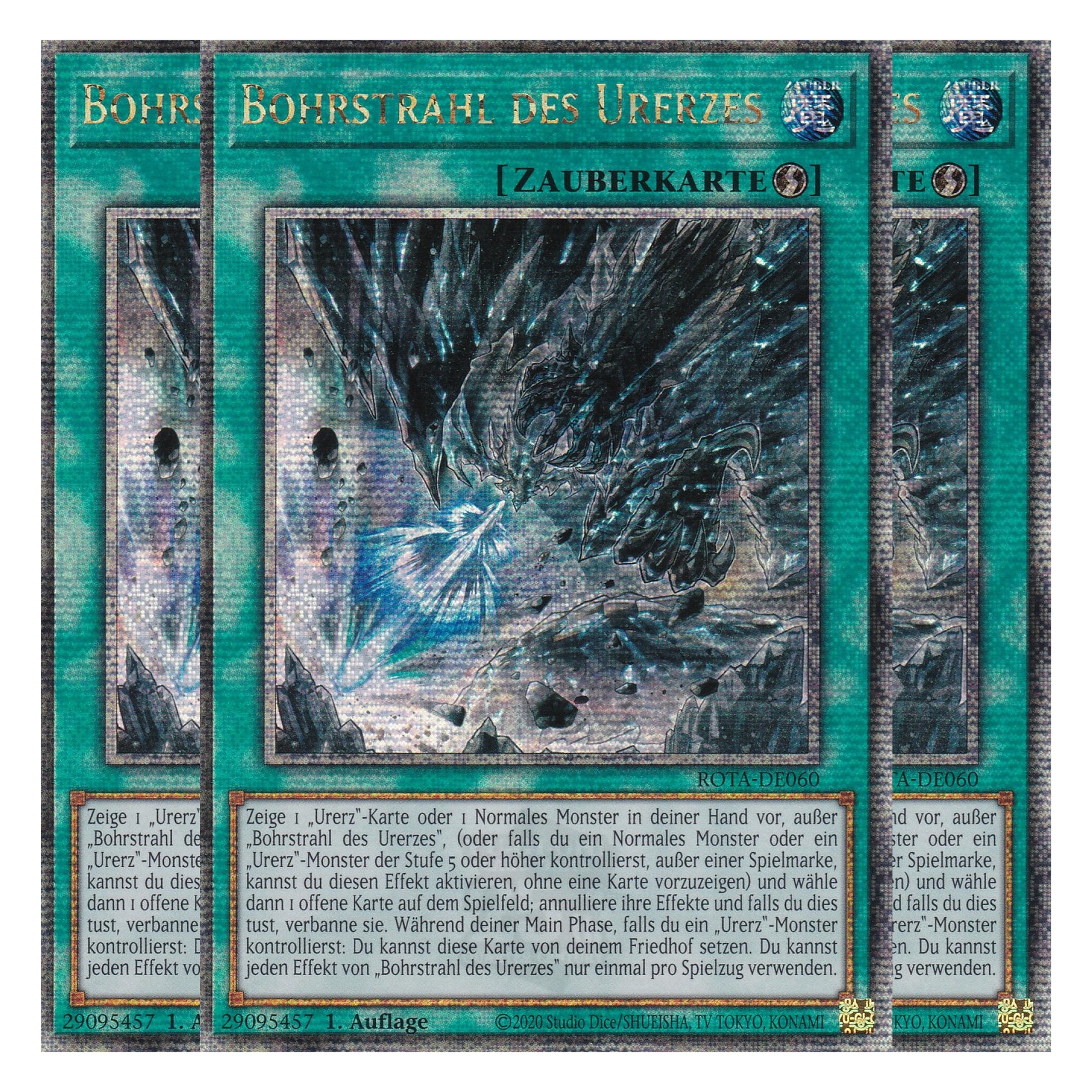 Bohrstrahl des Urerzes - ROTA-DE060 - Quarter Century Secret Rare - Deutsch - 1. Auflage - Rage of the Abyss - Playset (3 Kopien) - Yu-Gi-Oh!