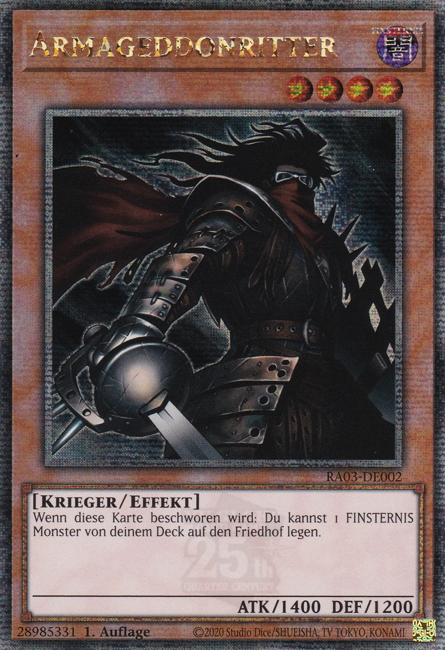 Armageddonritter - RA03-DE002 - Quarter Century Secret Rare - Deutsch - 1. Auflage - Quarter Century Bonanza
