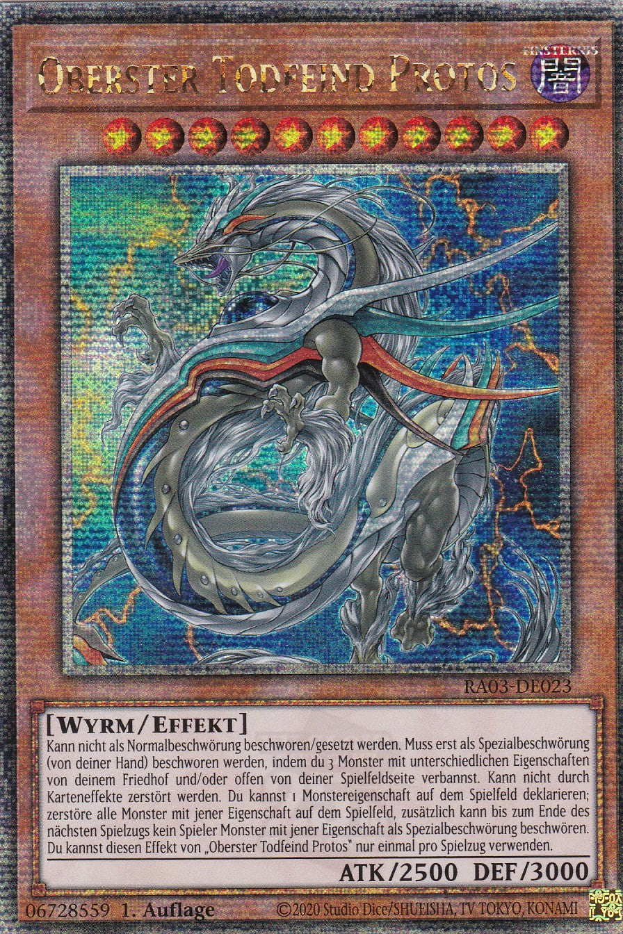 Oberster Todfeind Protos - RA03-DE023 - Quarter Century Secret Rare - Deutsch - 1. Auflage - Quarter Century Bonanza