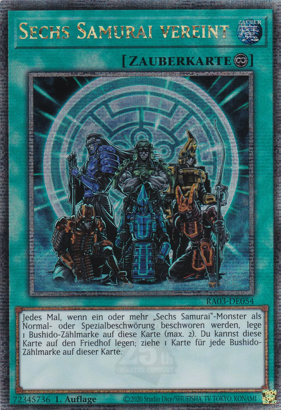 Sechs Samurai vereint - RA03-DE054 - Quarter Century Secret Rare - Deutsch - 1. Auflage - Quarter Century Bonanza