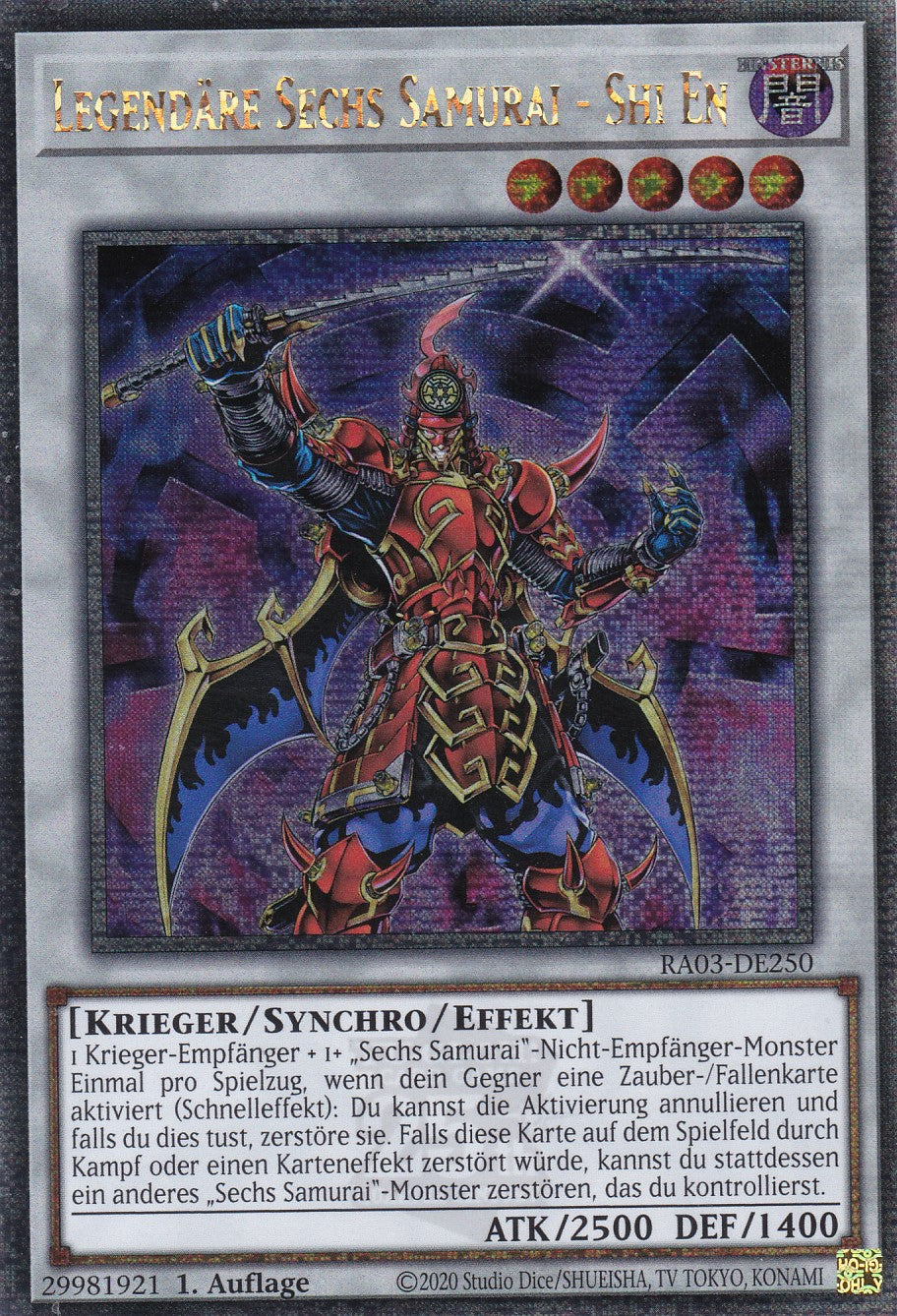 Legendäre Sechs Samurai - Shi En - RA03-DE250 - Quarter Century Secret Rare - Deutsch - 1. Auflage - Quarter Century Bonanza