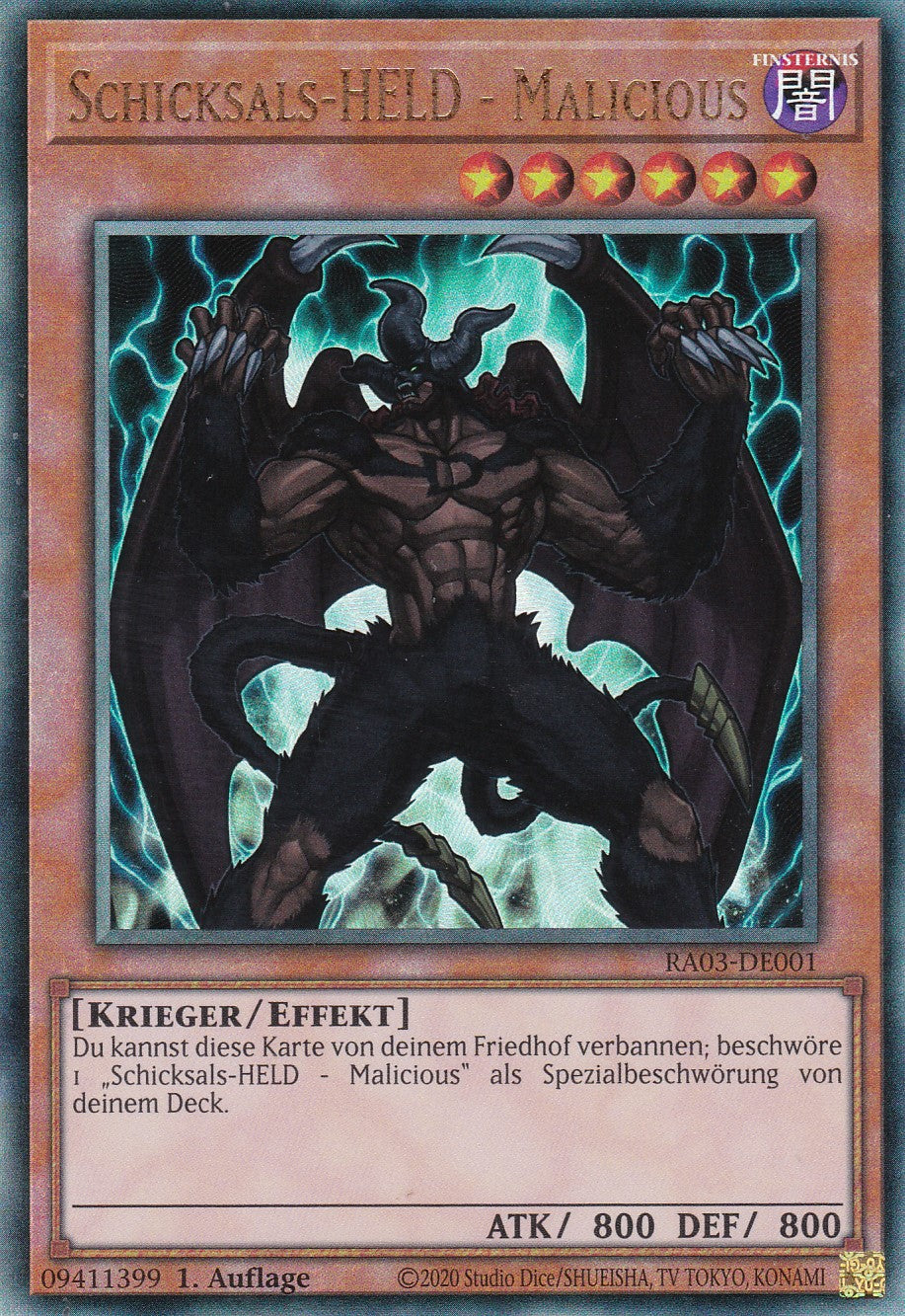 Schicksals-HELD - Malicious - RA03-DE001 - Ultimate Rare - Deutsch - 1. Auflage - Quarter Century Bonanza