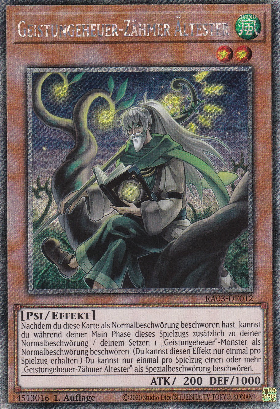 Geistungeheuer-Zähmer Ältester - RA03-DE012 - Platinum Secret Rare - Deutsch - 1. Auflage - Quarter Century Bonanza