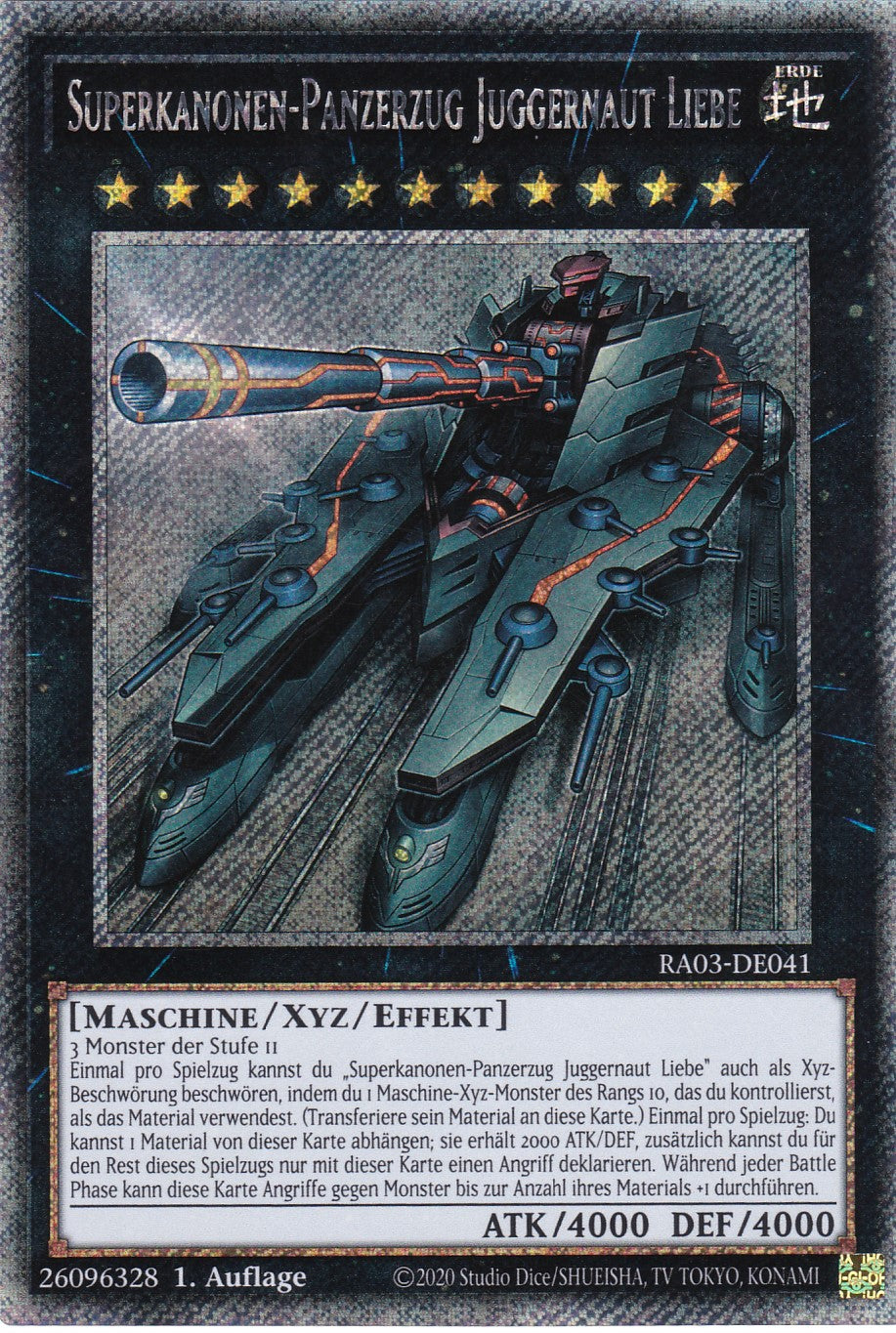 Superkanonen-Panzerzug Juggernaut Liebe - RA03-DE041 - Platinum Secret Rare - Deutsch - 1. Auflage - Quarter Century Bonanza