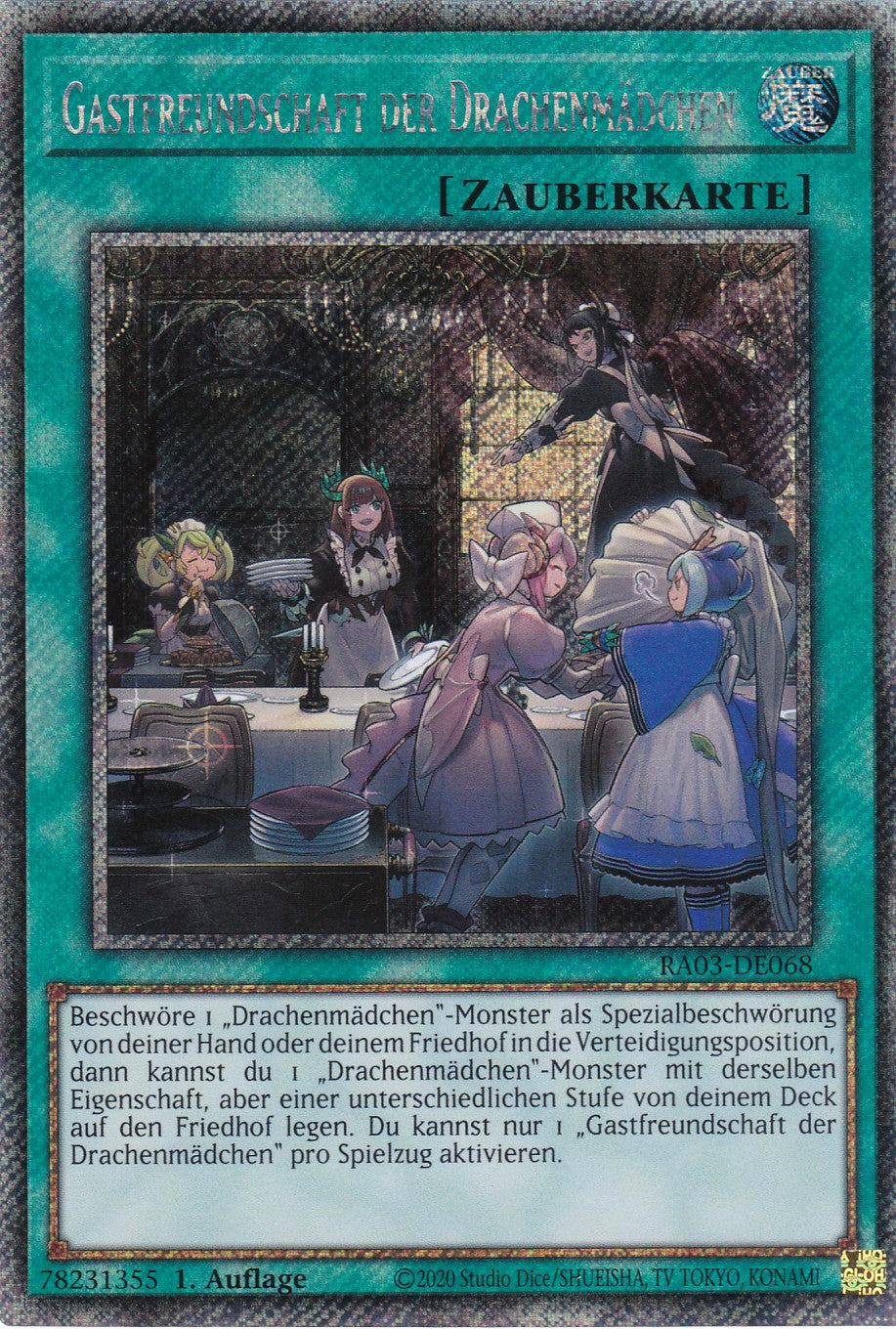 Gastfreundschaft der Drachenmädchen - RA03-DE068 - Platinum Secret Rare - Deutsch - 1. Auflage - Quarter Century Bonanza