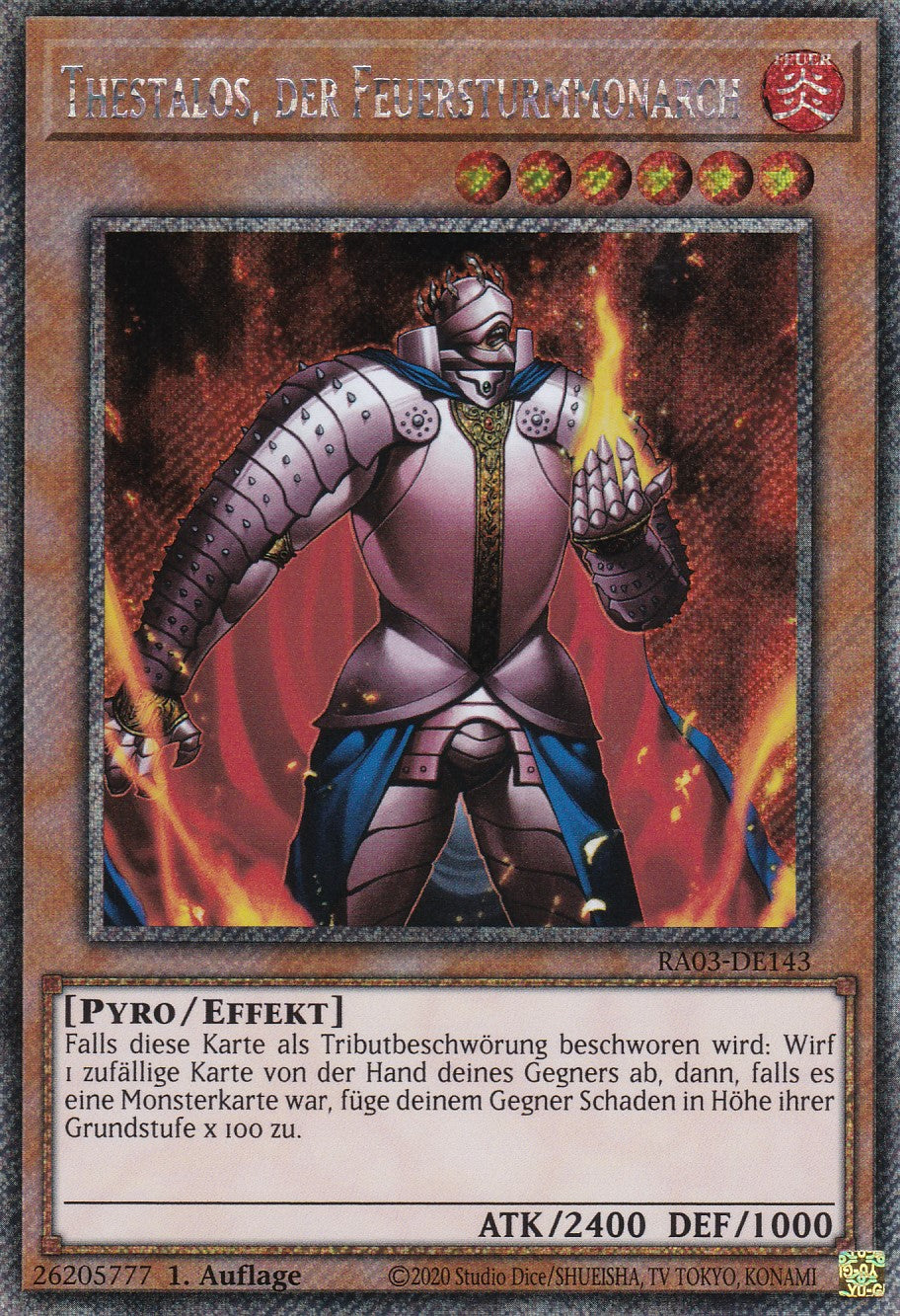 Thestalos, der Feuersturmmonarch - RA03-DE143 - Platinum Secret Rare - Deutsch - 1. Auflage - Quarter Century Bonanza