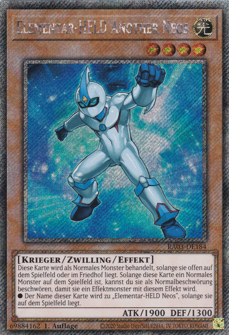 Elementar-HELD Another Neos - RA03-DE184 - Platinum Secret Rare - Deutsch - 1. Auflage - Quarter Century Bonanza