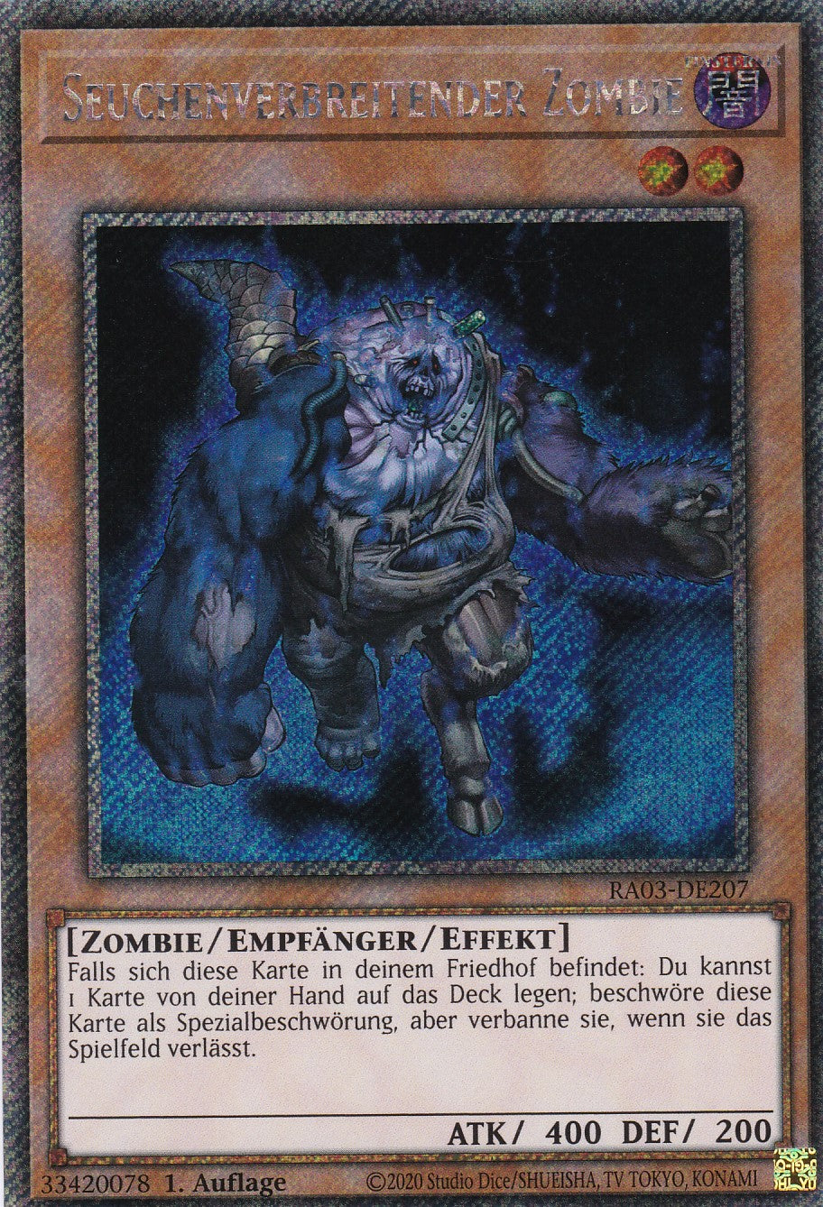 Seuchenverbreitender Zombie - RA03-DE207 - Platinum Secret Rare - Deutsch - 1. Auflage - Quarter Century Bonanza