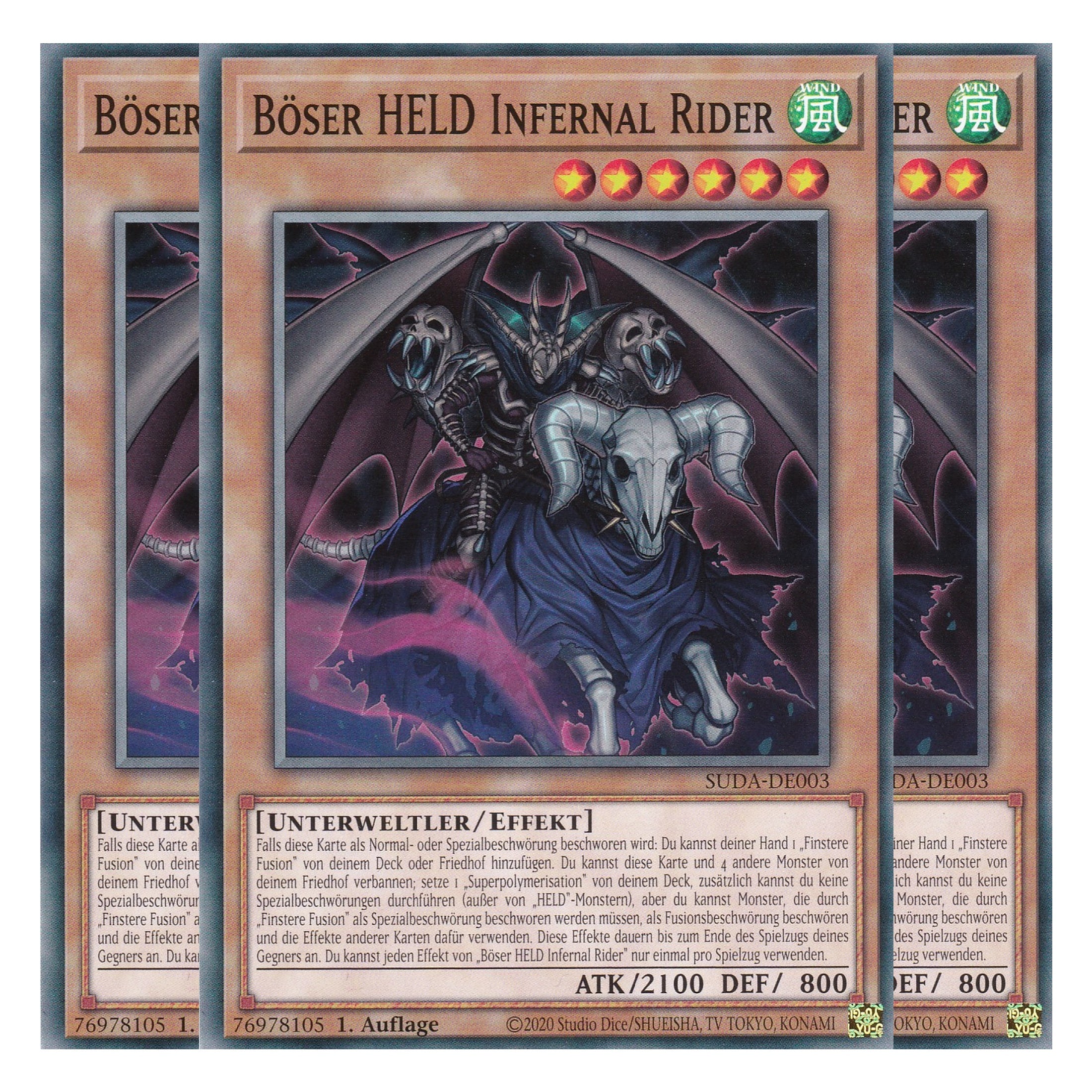 Böser HELD Infernal Rider - SUDA-DE003 - Common - Deutsch - 1. Auflage - Supreme Darkness - Playset (3 Kopien) - Yu-Gi-Oh!