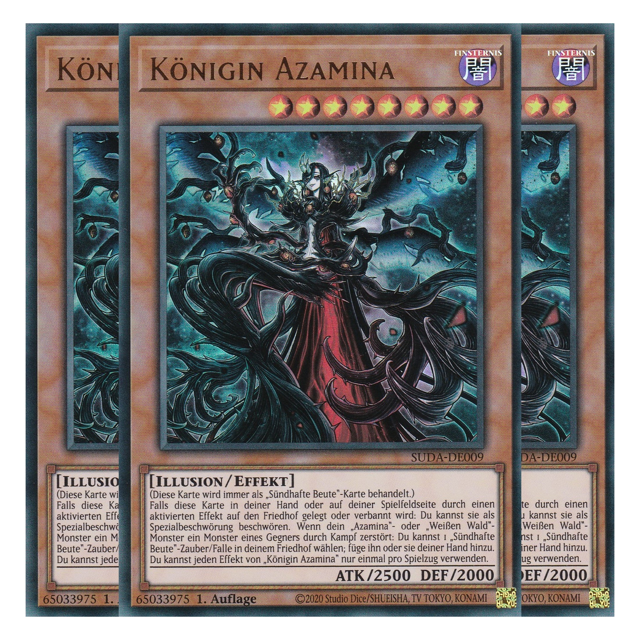 Königin Azamina - SUDA-DE009 - Ultra Rare - Deutsch - 1. Auflage - Supreme Darkness - Playset (3 Kopien) - Yu-Gi-Oh!