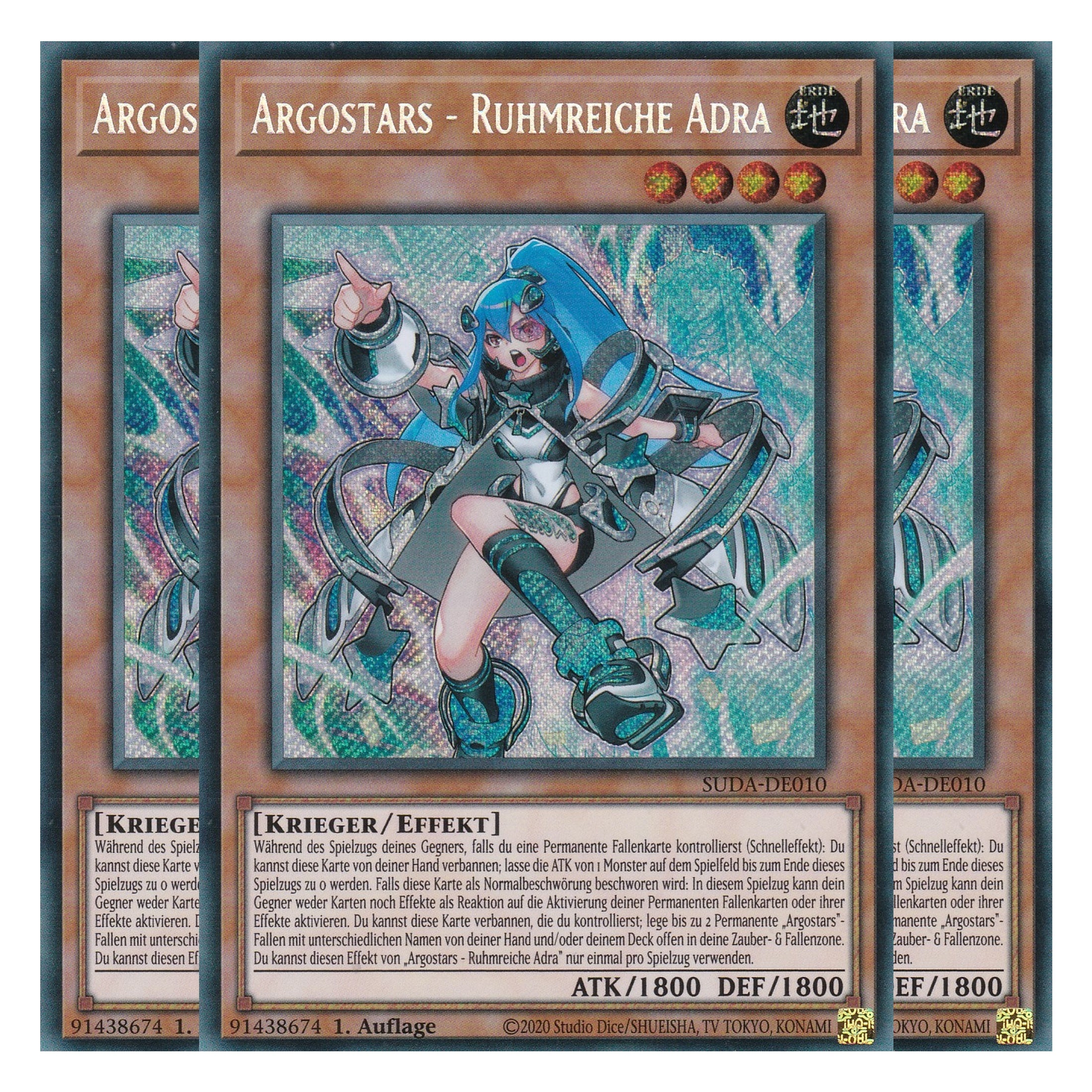 Argostars - Ruhmreiche Adra - SUDA-DE010 - Secret Rare - Deutsch - 1. Auflage - Supreme Darkness - Playset (3 Kopien) - Yu-Gi-Oh!