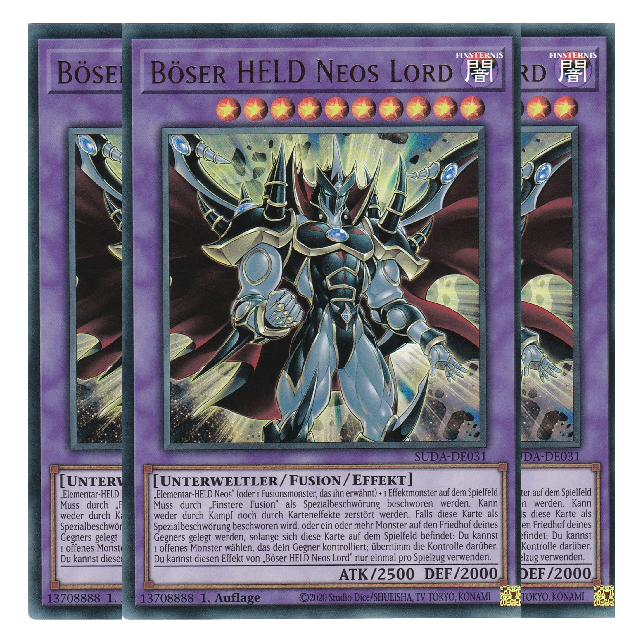 Böser HELD Neos Lord - SUDA-DE031 - Ultra Rare - Deutsch - 1. Auflage - Supreme Darkness - Playset (3 Kopien) - Yu-Gi-Oh!