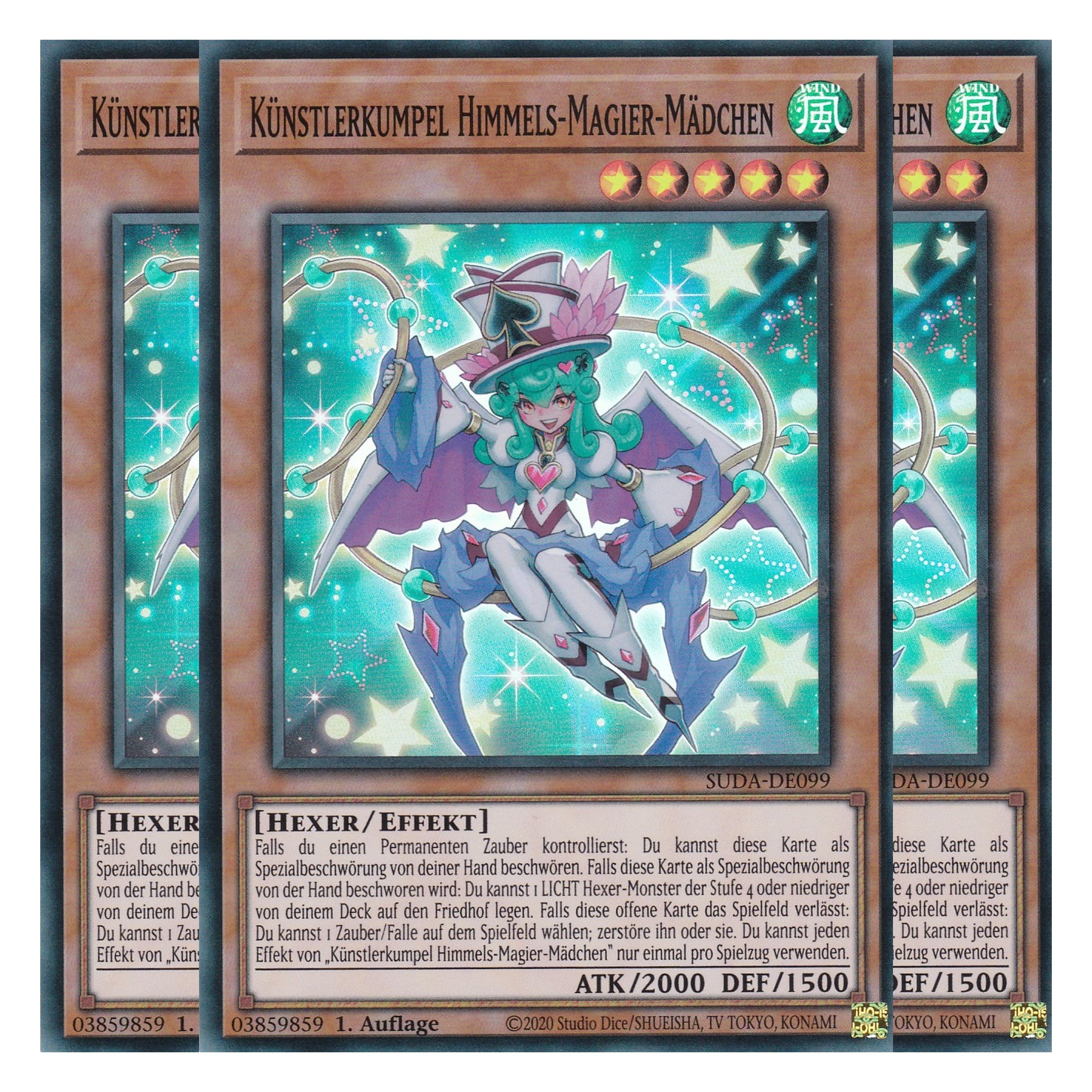 Künsterkumpel Himmels Magier Mädchen - SUDA-DE099 - Super Rare - Deutsch - 1. Auflage - Supreme Darkness - Playset (3 Kopien) - Yu-Gi-Oh!