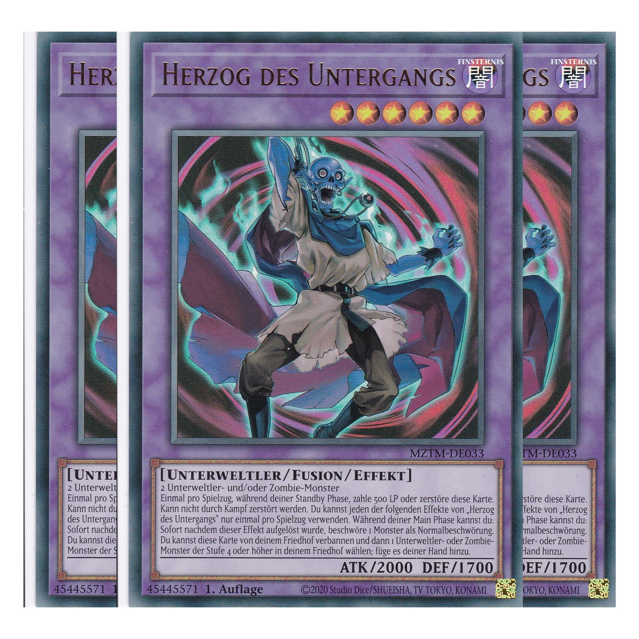 Der Herzog des Untergangs - MZTM-DE033 - Ultra Rare - Deutsch - 1. Auflage - Maze of the Master - Playset (3 Kopien) - Yu-Gi-Oh!