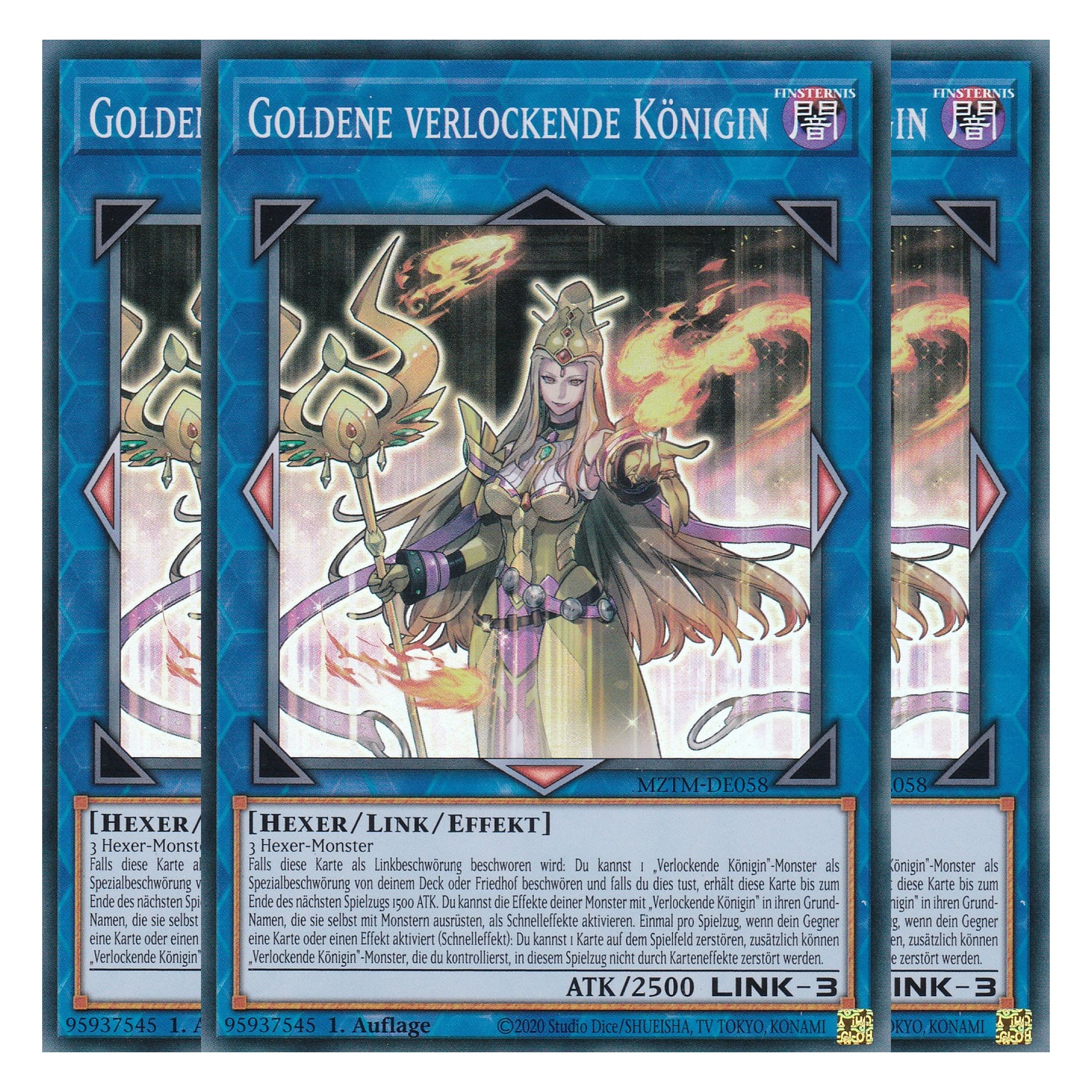 Goldene verlockende Königin - MZTM-DE058 - Super Rare - Deutsch - 1. Auflage - Maze of the Master - Playset (3 Kopien) - Yu-Gi-Oh!