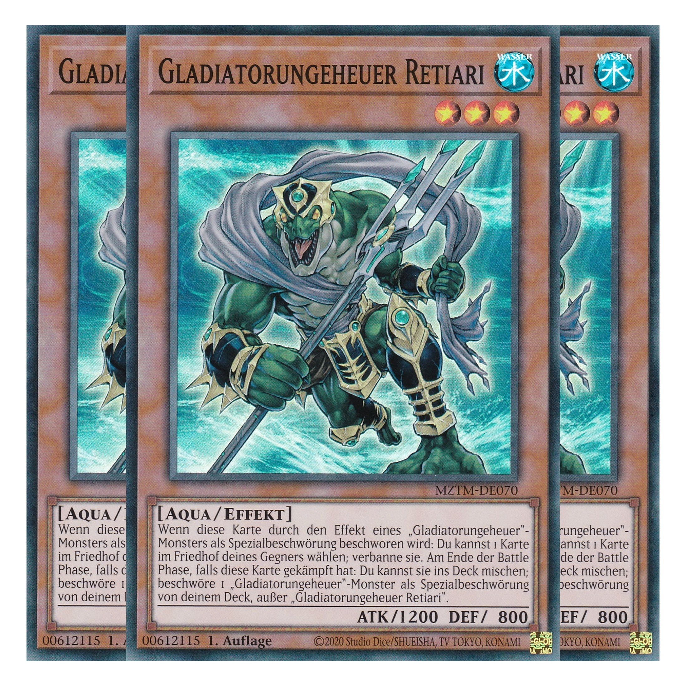 Gladiatorungeheuer Retiari - MZTM-DE070 - Super Rare - Deutsch - 1. Auflage - Maze of the Master - Playset (3 Kopien) - Yu-Gi-Oh!