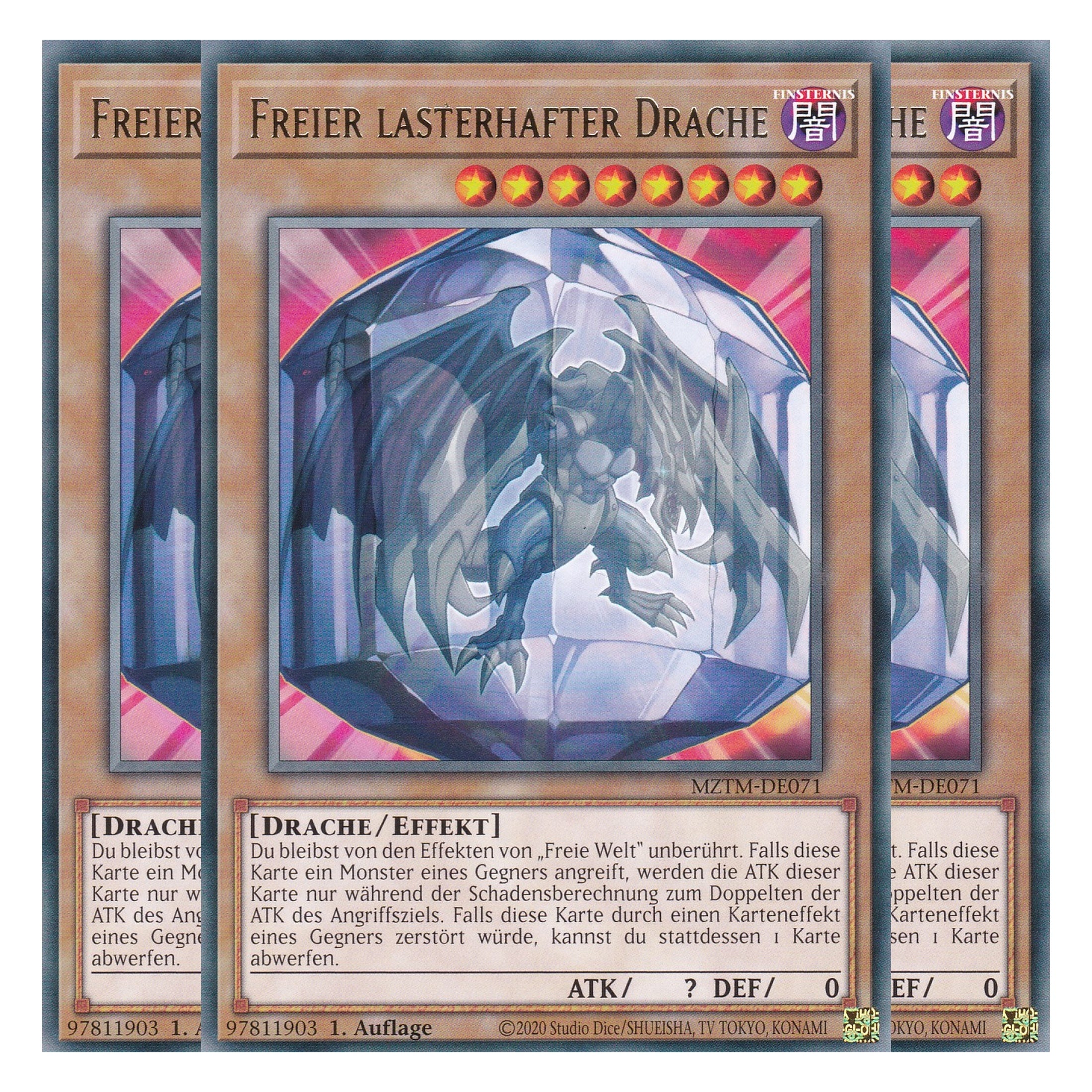 Freier lasterhafter Drache - MZTM-DE071 - Rare - Deutsch - 1. Auflage - Maze of the Master - Playset (3 Kopien) - Yu-Gi-Oh!