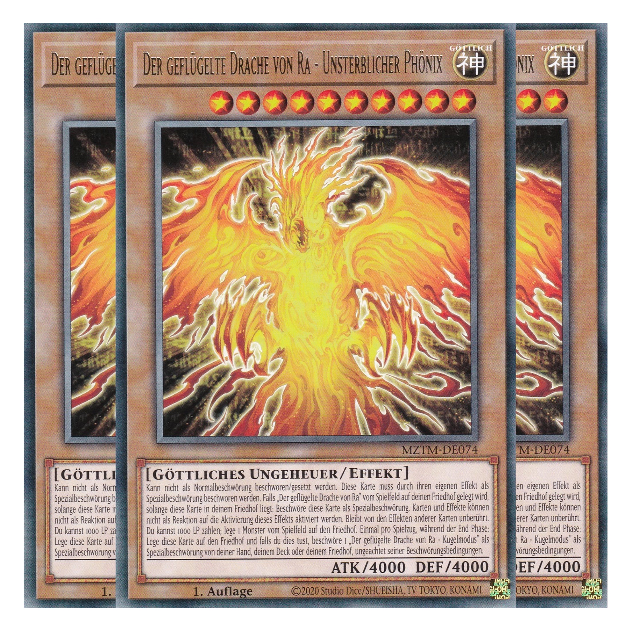 Der geflügelte Drache von Ra - Unsterblicher Phönix - MZTM-DE074 - Rare - Deutsch - 1. Auflage - Maze of the Master - Playset (3 Kopien) - Yu-Gi-Oh!