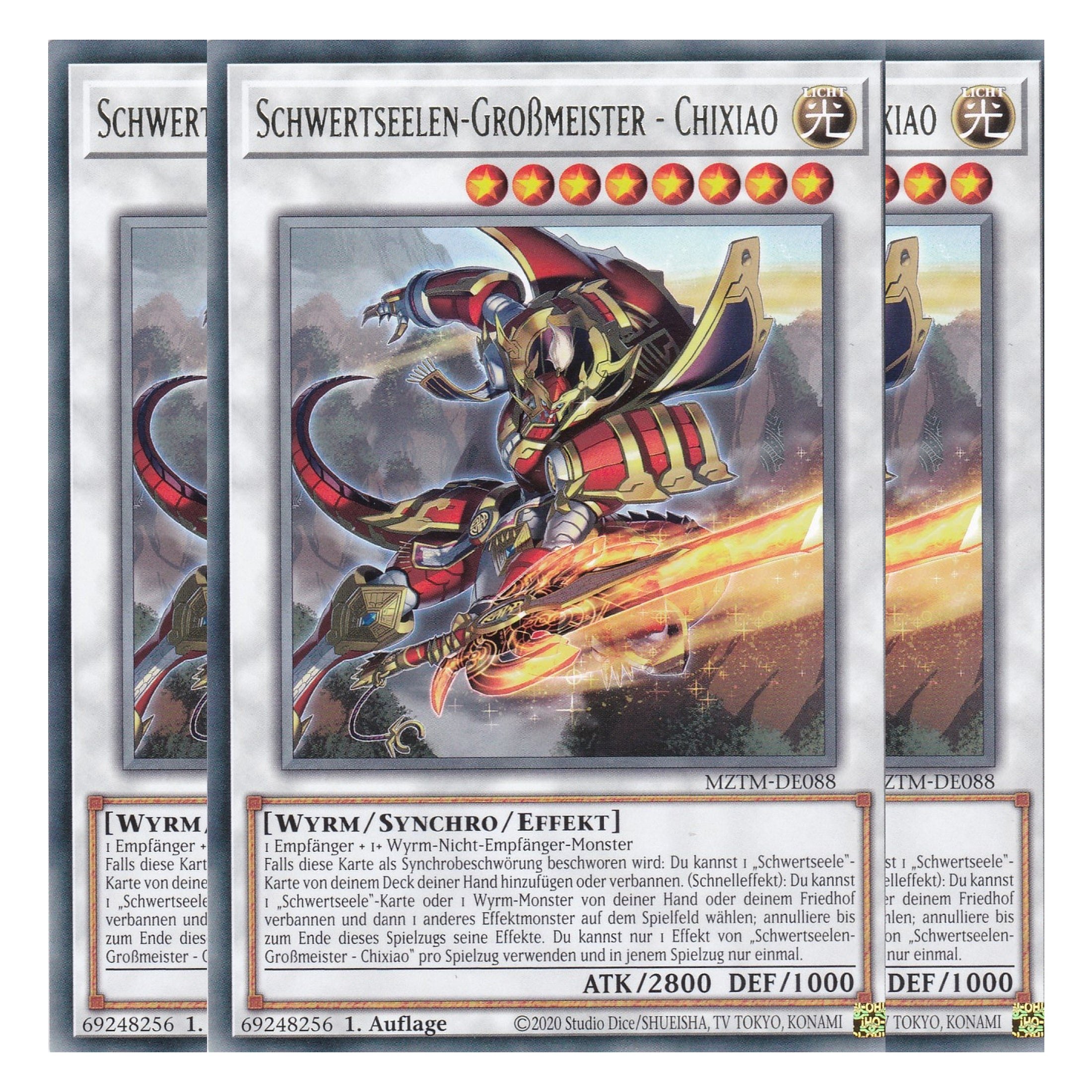 Schwertseelen-Großmeister - Chixiao - MZTM-DE088 - Rare - Deutsch - 1. Auflage - Maze of the Master - Playset (3 Kopien) - Yu-Gi-Oh!