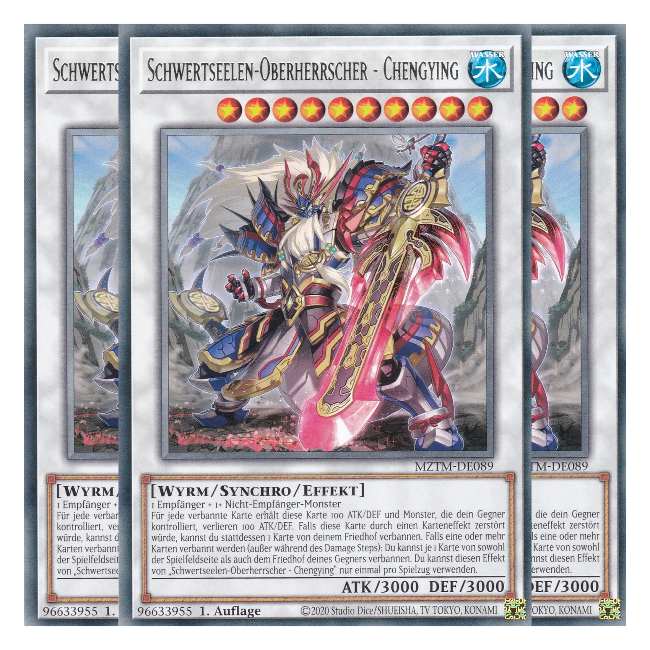 Schwertseelen-Oberherrscher - Chengying - MZTM-DE089 - Rare - Deutsch - 1. Auflage - Maze of the Master - Playset (3 Kopien) - Yu-Gi-Oh!