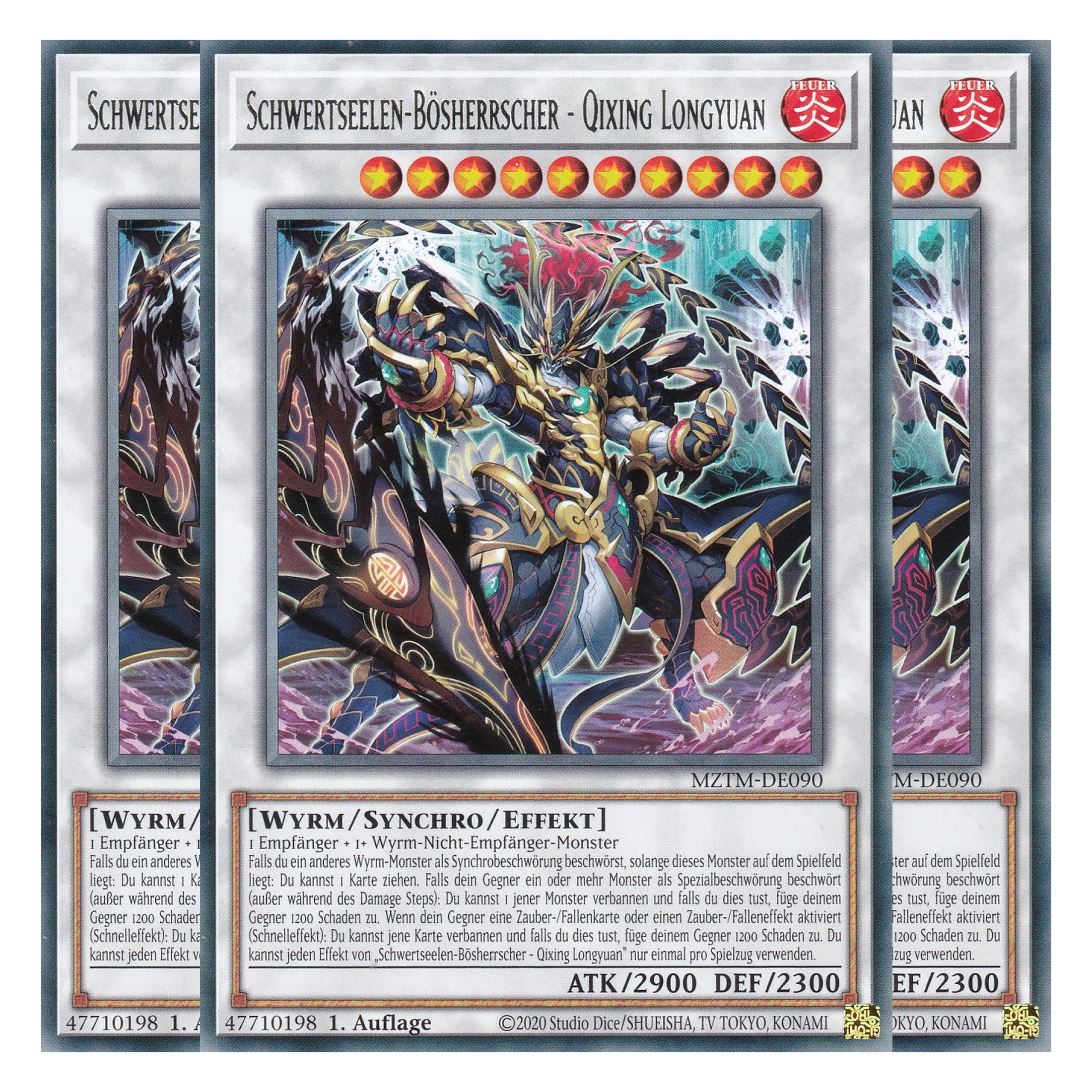 Schwertseelen-Bösherrscher - Qixing Longyuan - MZTM-DE090 - Rare - Deutsch - 1. Auflage - Maze of the Master - Playset (3 Kopien) - Yu-Gi-Oh!