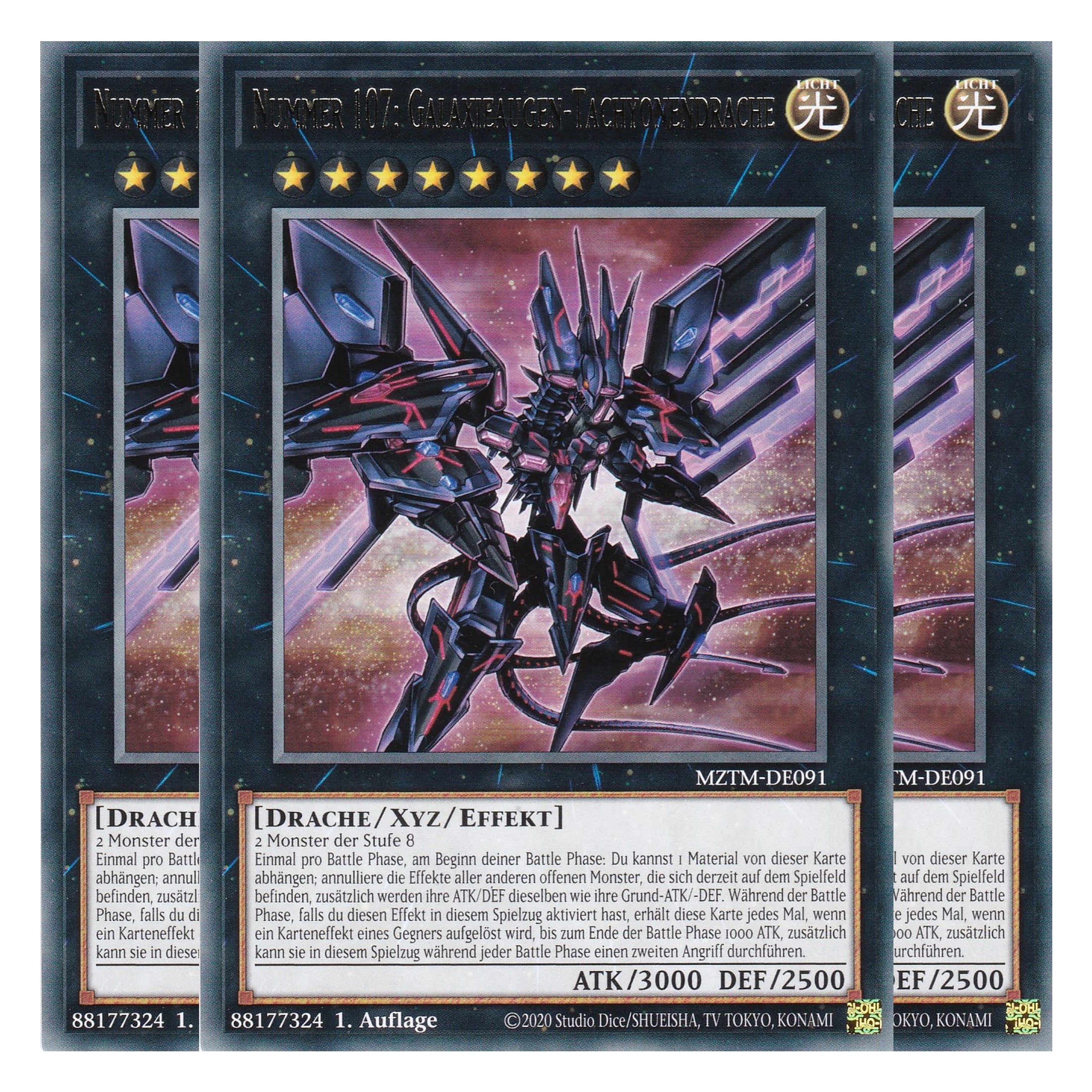 Nummer 107: Galaxieaugen-Tachyonendrache - MZTM-DE091 - Rare - Deutsch - 1. Auflage - Maze of the Master - Playset (3 Kopien) - Yu-Gi-Oh!