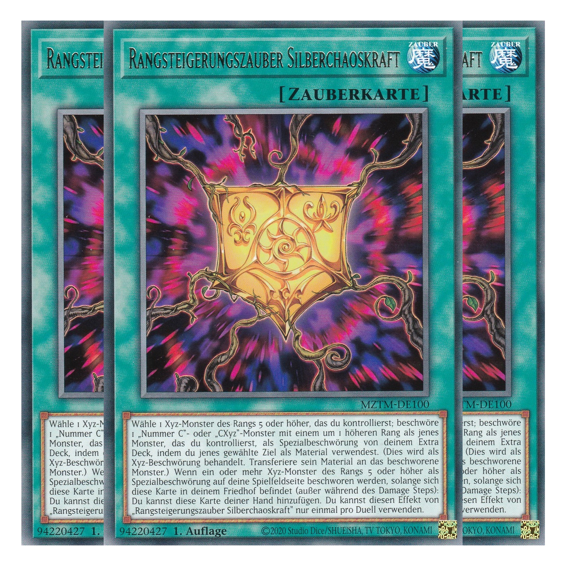 Rangsteigerungszauber Silberchaoskraft - MZTM-DE100 - Rare - Deutsch - 1. Auflage - Maze of the Master - Playset (3 Kopien) - Yu-Gi-Oh!