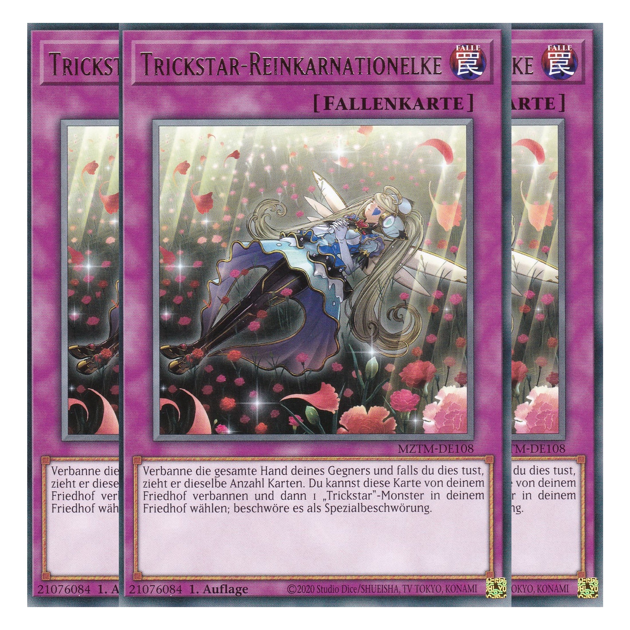 Trickstar-Reinkarnation - MZTM-DE108 - Rare - Deutsch - 1. Auflage - Maze of the Master - Playset (3 Kopien) - Yu-Gi-Oh!