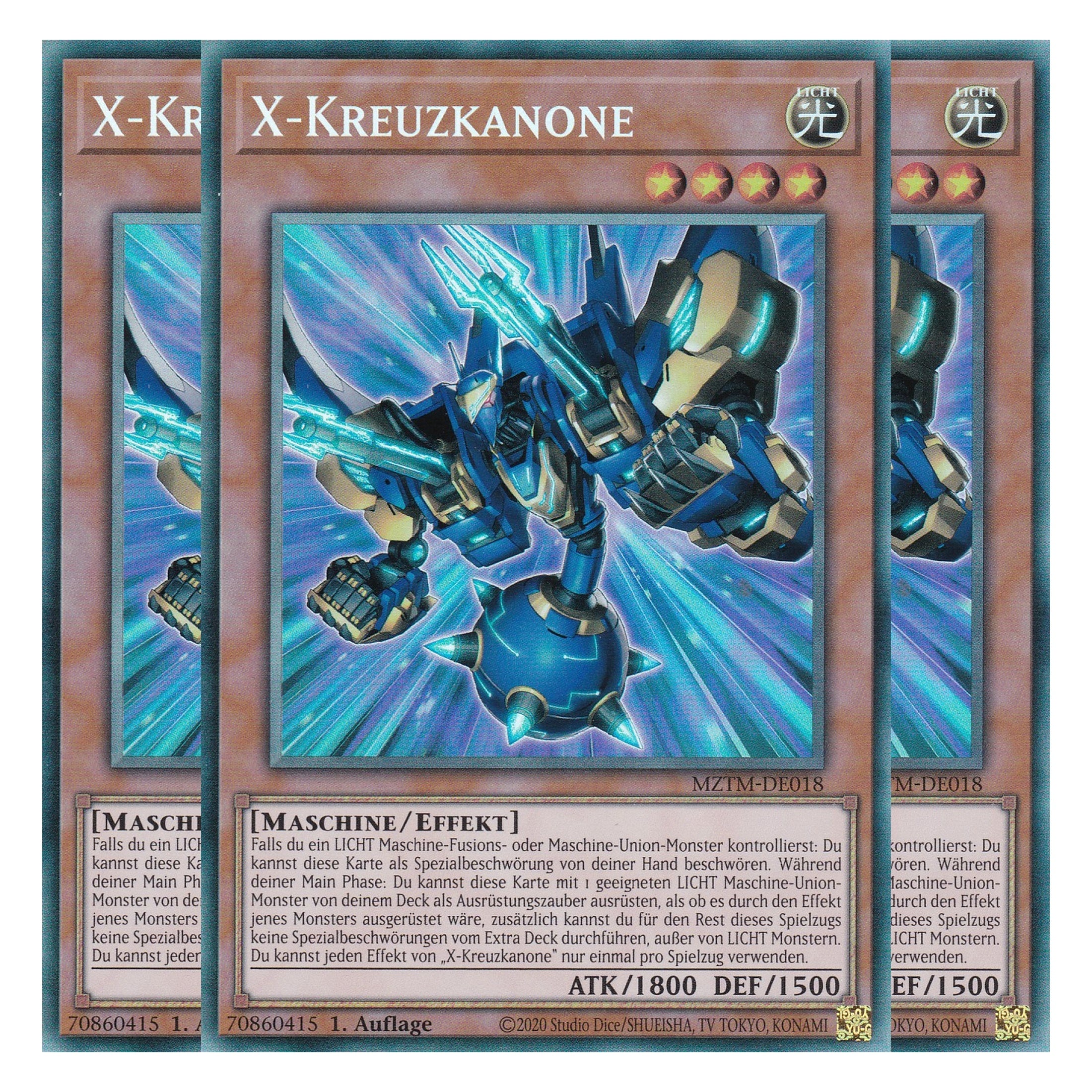 X-Kreuzkanone - MZTM-DE018 - Collector’s Rare - Deutsch - 1. Auflage - Maze of the Master - Playset (3 Kopien) - Yu-Gi-Oh!