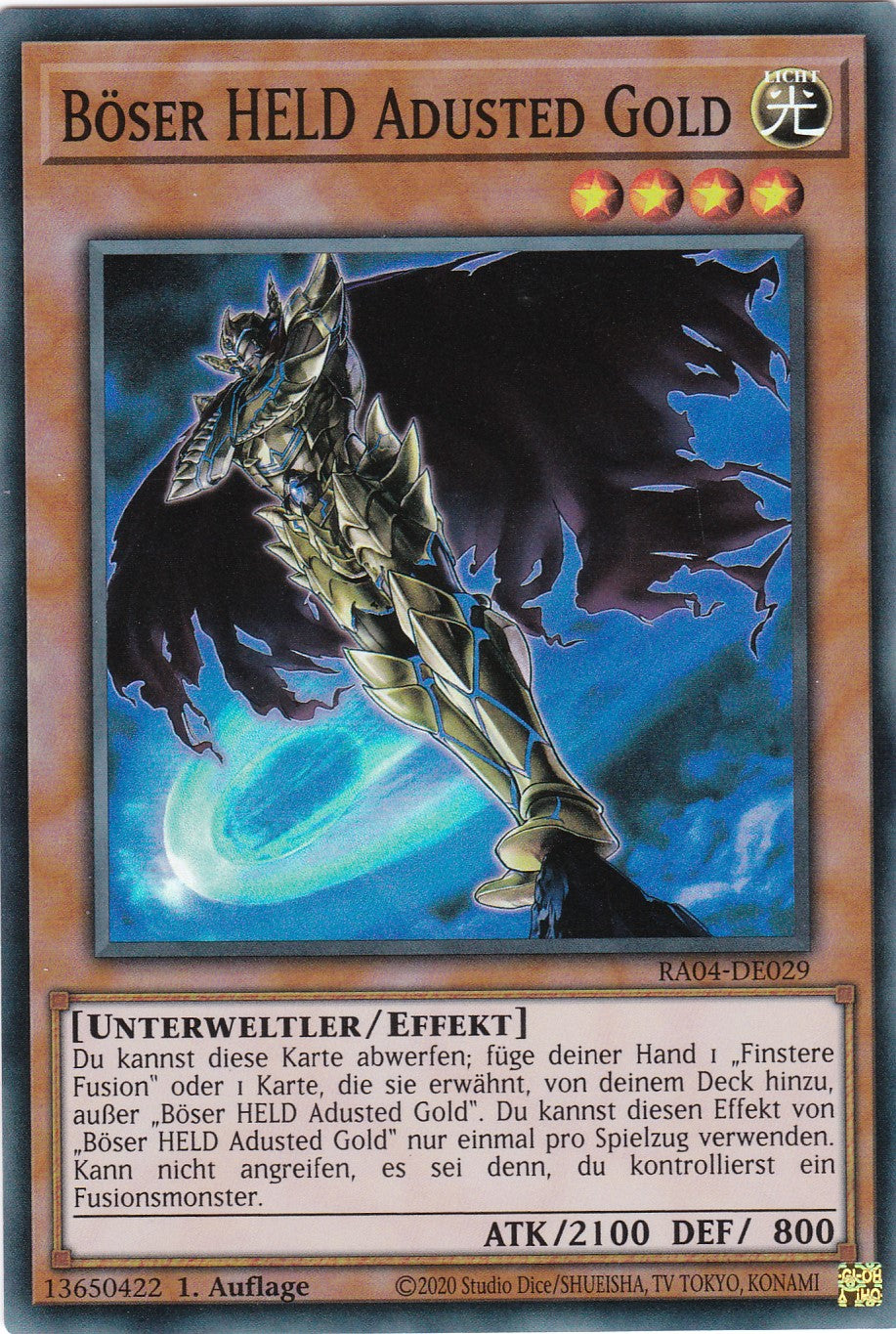 Böser HELD Adusted Gold - RA04-DE029 - Super Rare - Deutsch - 1. Auflage - Quarter Century Stampede