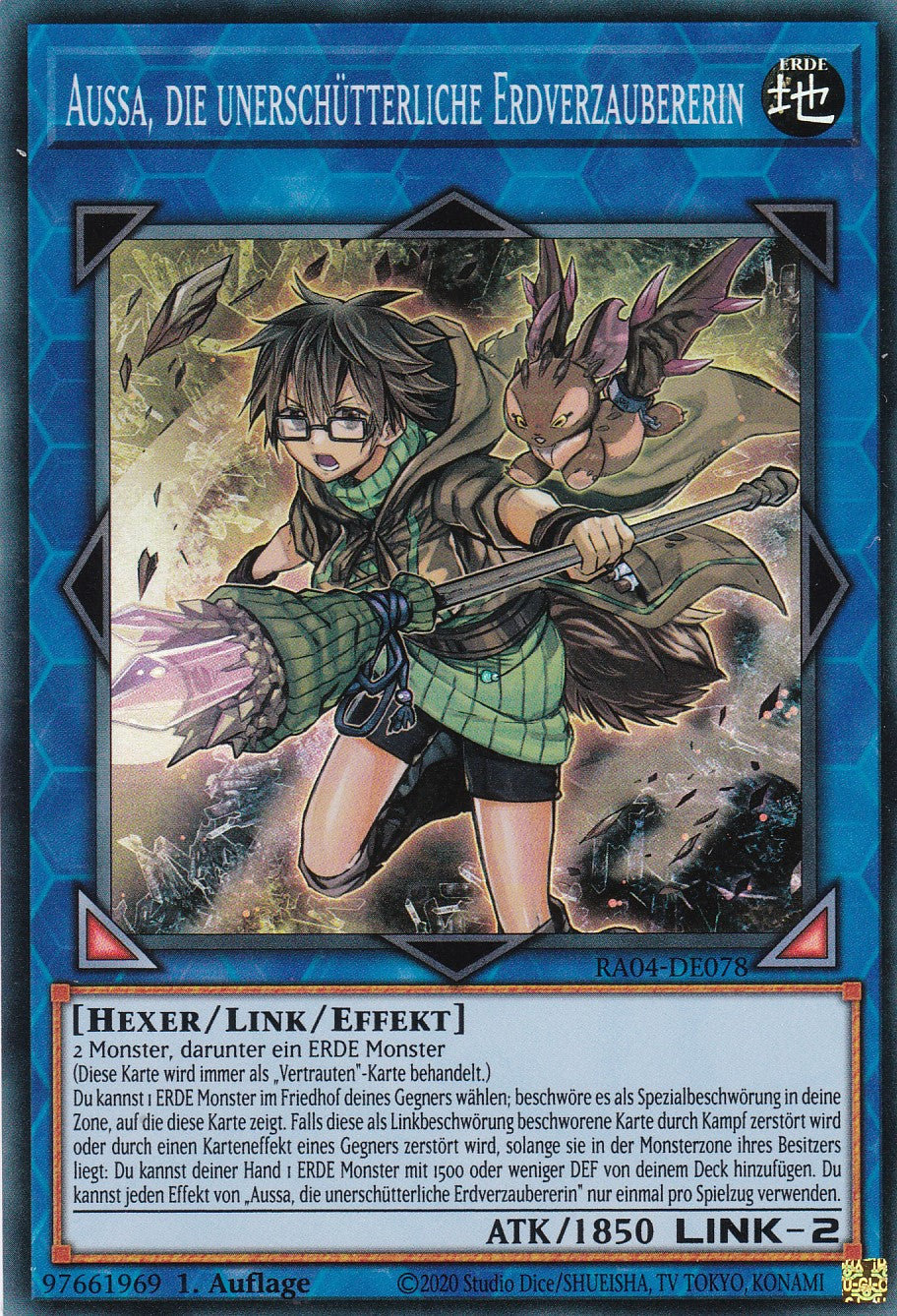 Aussa, die unerschütterliche Erdverzaubererin - RA04-DE078 - Super Rare - Deutsch - 1. Auflage - Quarter Century Stampede
