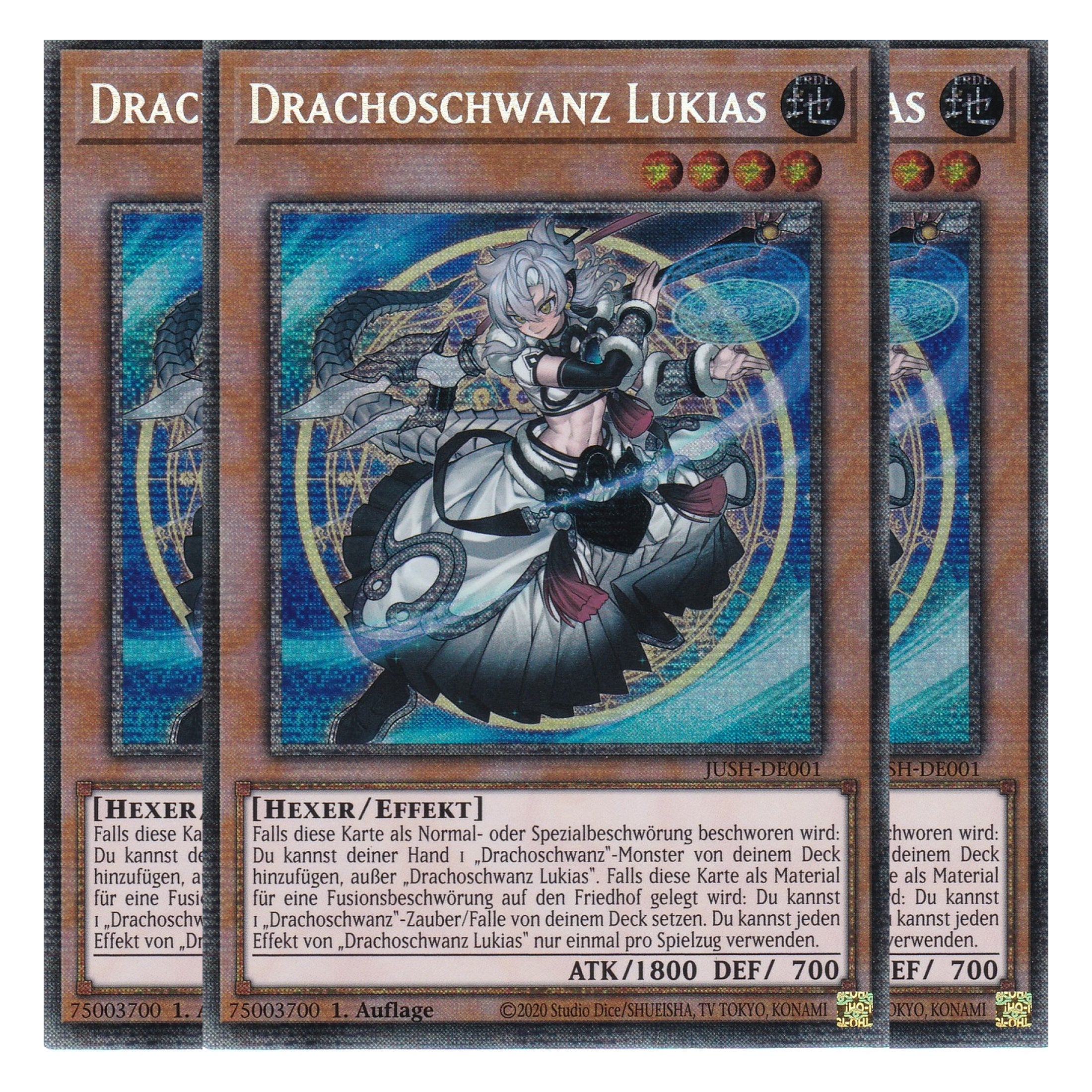Drachoschwanz Lukias - JUSH-DE001 - Starlight Rare - Deutsch - 1. Auflage - Justice Hunters - Playset (3 Kopien) - Yu-Gi-Oh!