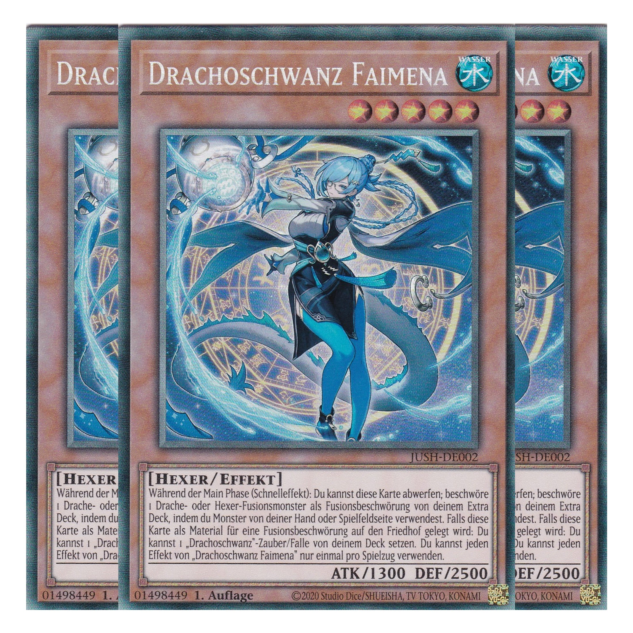 Drachoschwanz Faimena - JUSH-DE002 - Collector’s Rare - Deutsch - 1. Auflage - Justice Hunters - Playset (3 Kopien) - Yu-Gi-Oh!
