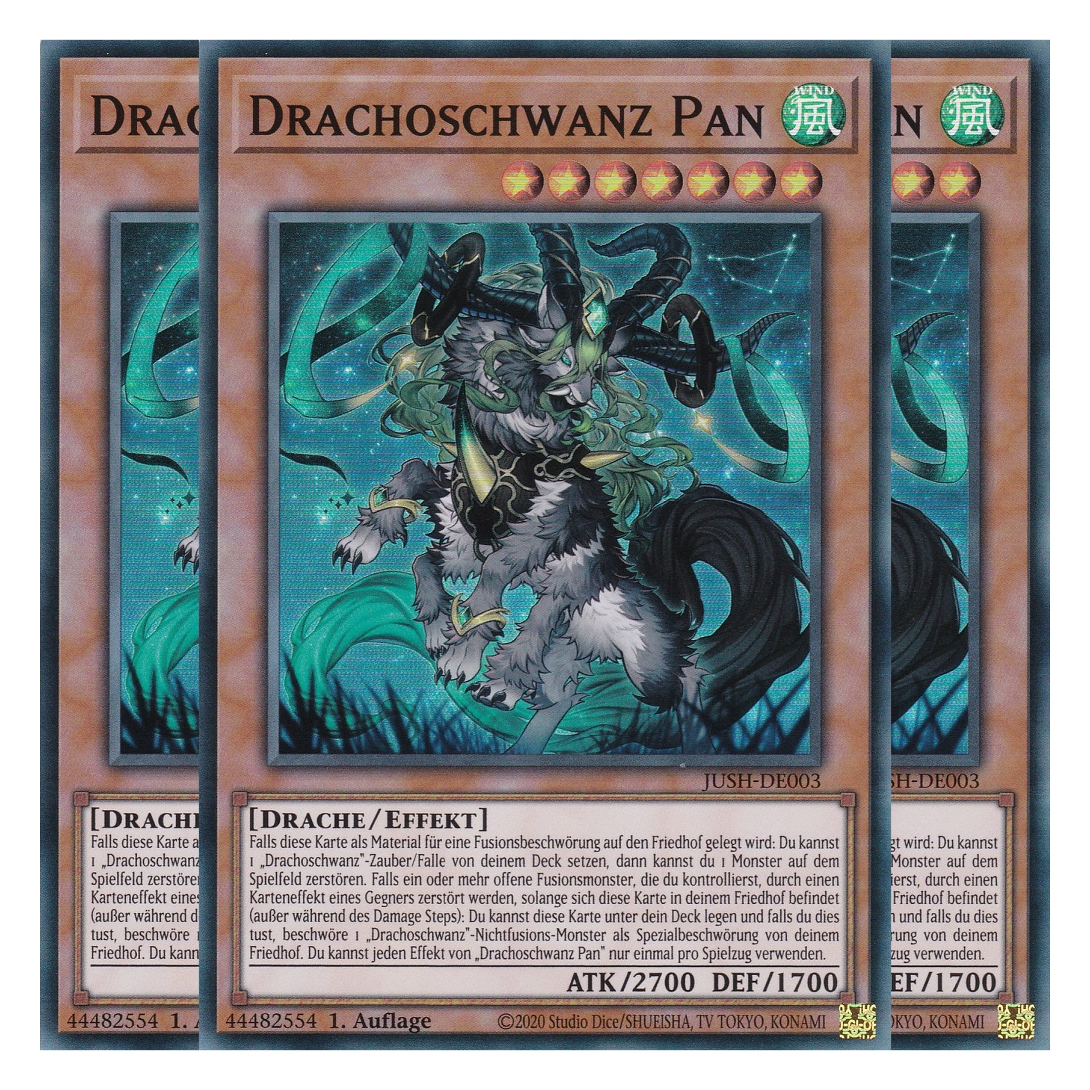 Drachoschwanz Pan - JUSH-DE003 - Super Rare - Deutsch - 1. Auflage - Justice Hunters - Playset (3 Kopien) - Yu-Gi-Oh!