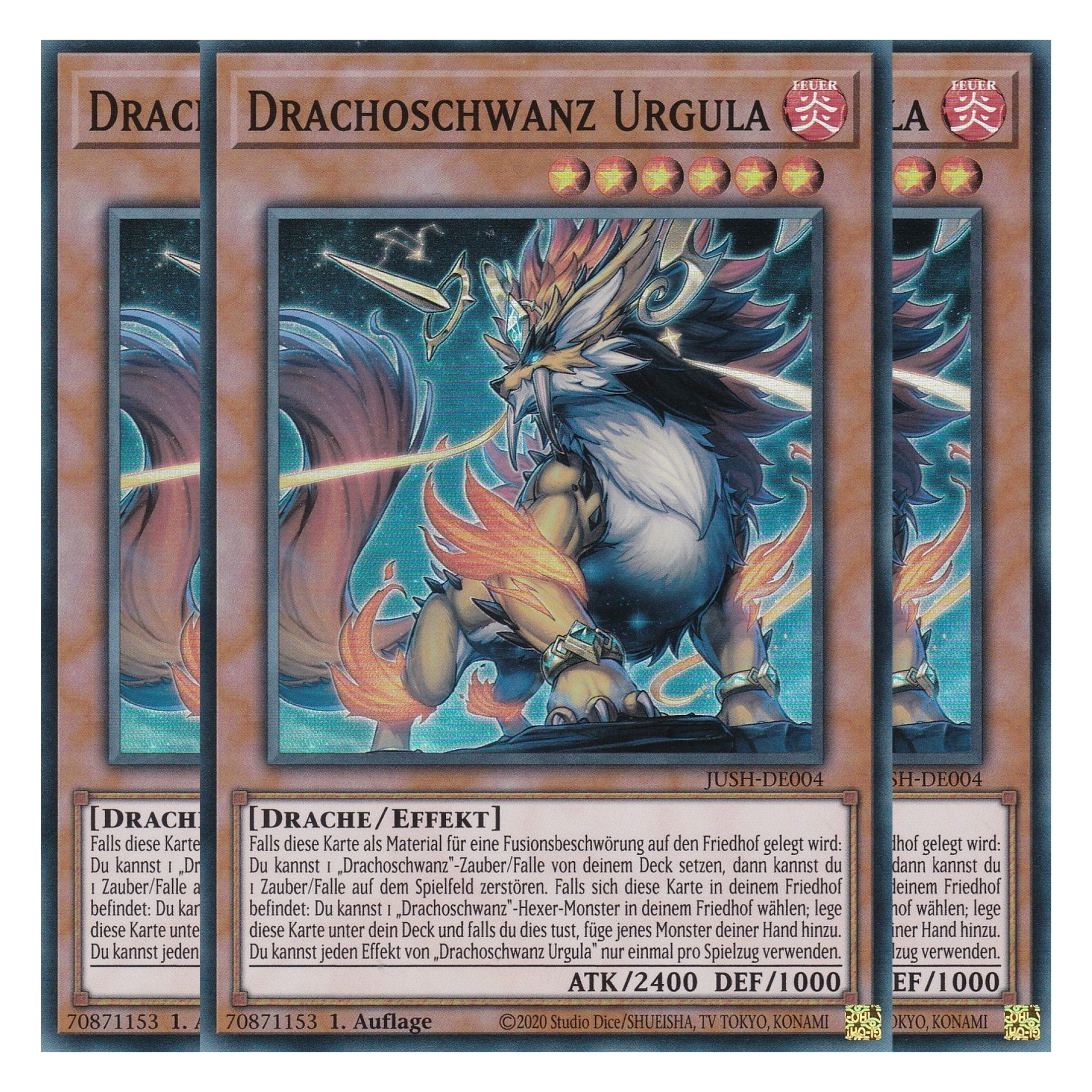 Drachoschwanz Urgula - JUSH-DE004 - Super Rare - Deutsch - 1. Auflage - Justice Hunters - Playset (3 Kopien) - Yu-Gi-Oh!