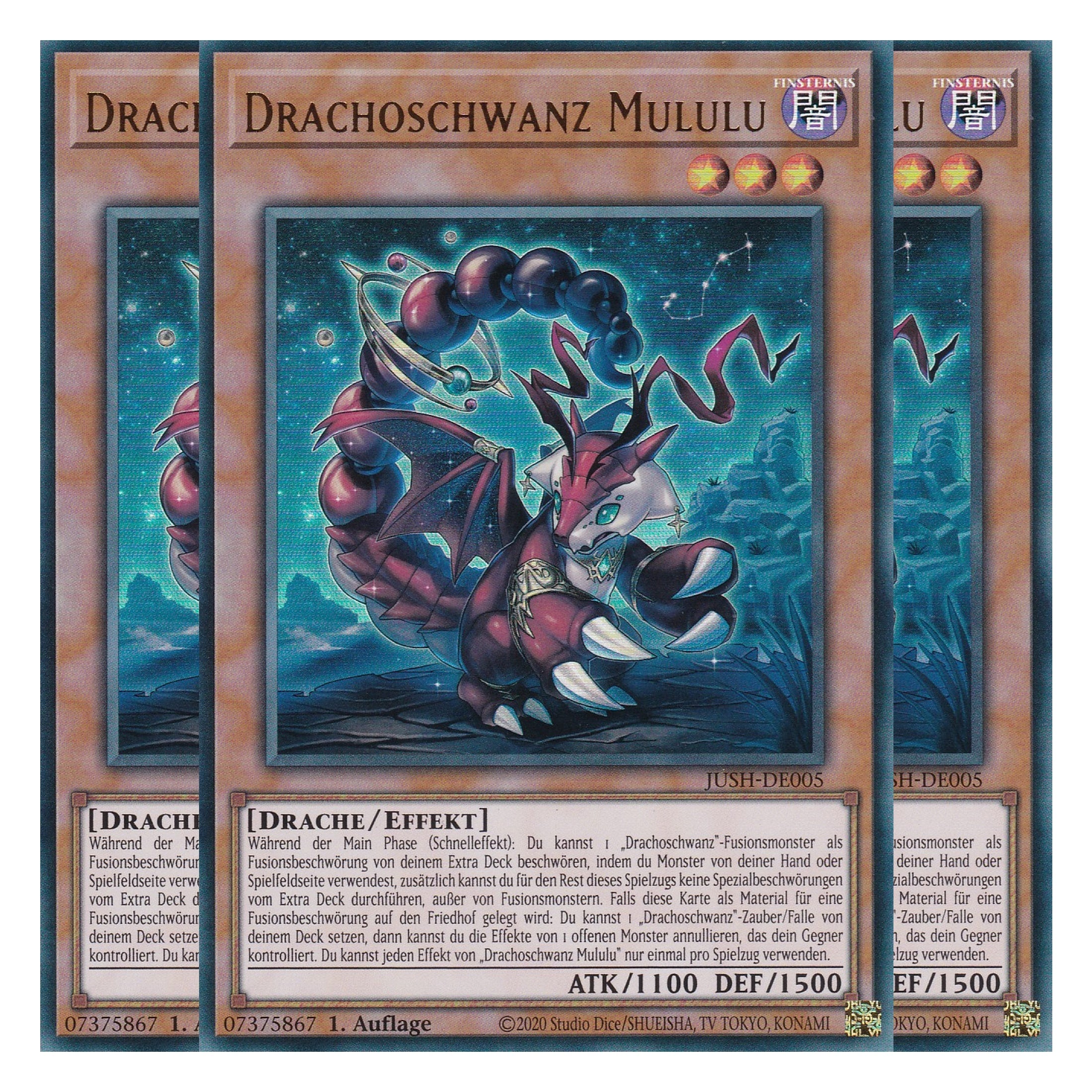 Drachoschwanz Mululu - JUSH-DE005 - Ultra Rare - Deutsch - 1. Auflage - Justice Hunters - Playset (3 Kopien) - Yu-Gi-Oh!
