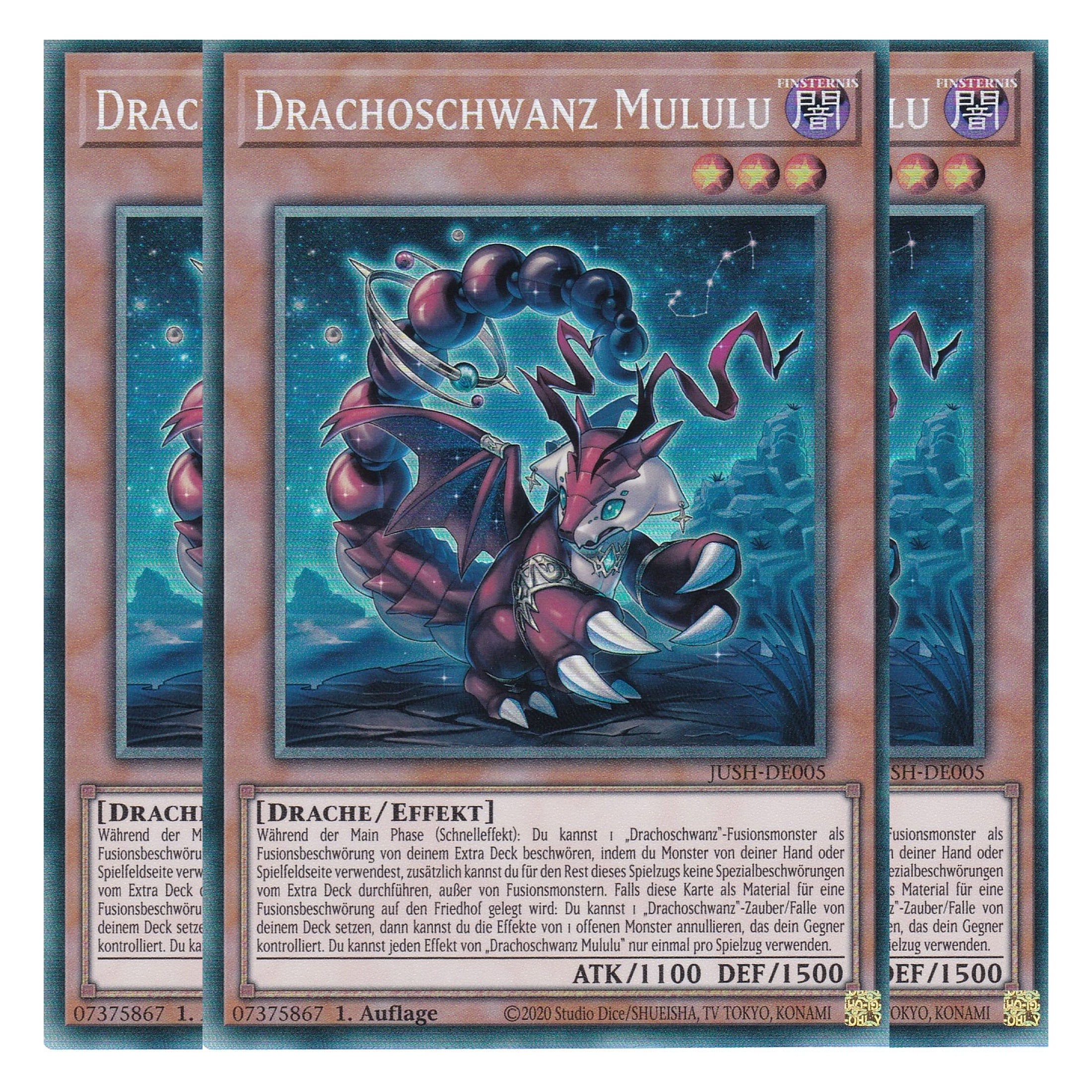 Drachoschwanz Mululu - JUSH-DE005 - Collector’s Rare - Deutsch - 1. Auflage - Justice Hunters - Playset (3 Kopien) - Yu-Gi-Oh!