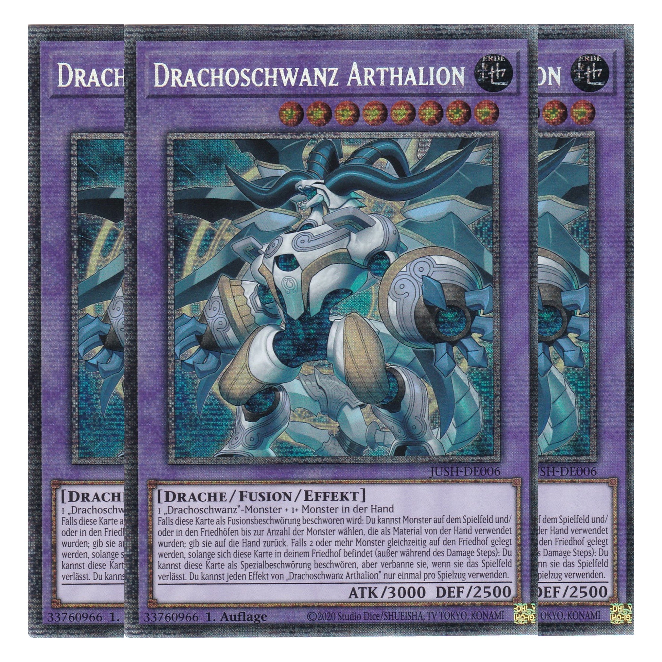 Drachoschwanz Arthalion - JUSH-DE006 - Starlight Rare - Deutsch - 1. Auflage - Justice Hunters - Playset (3 Kopien) - Yu-Gi-Oh!