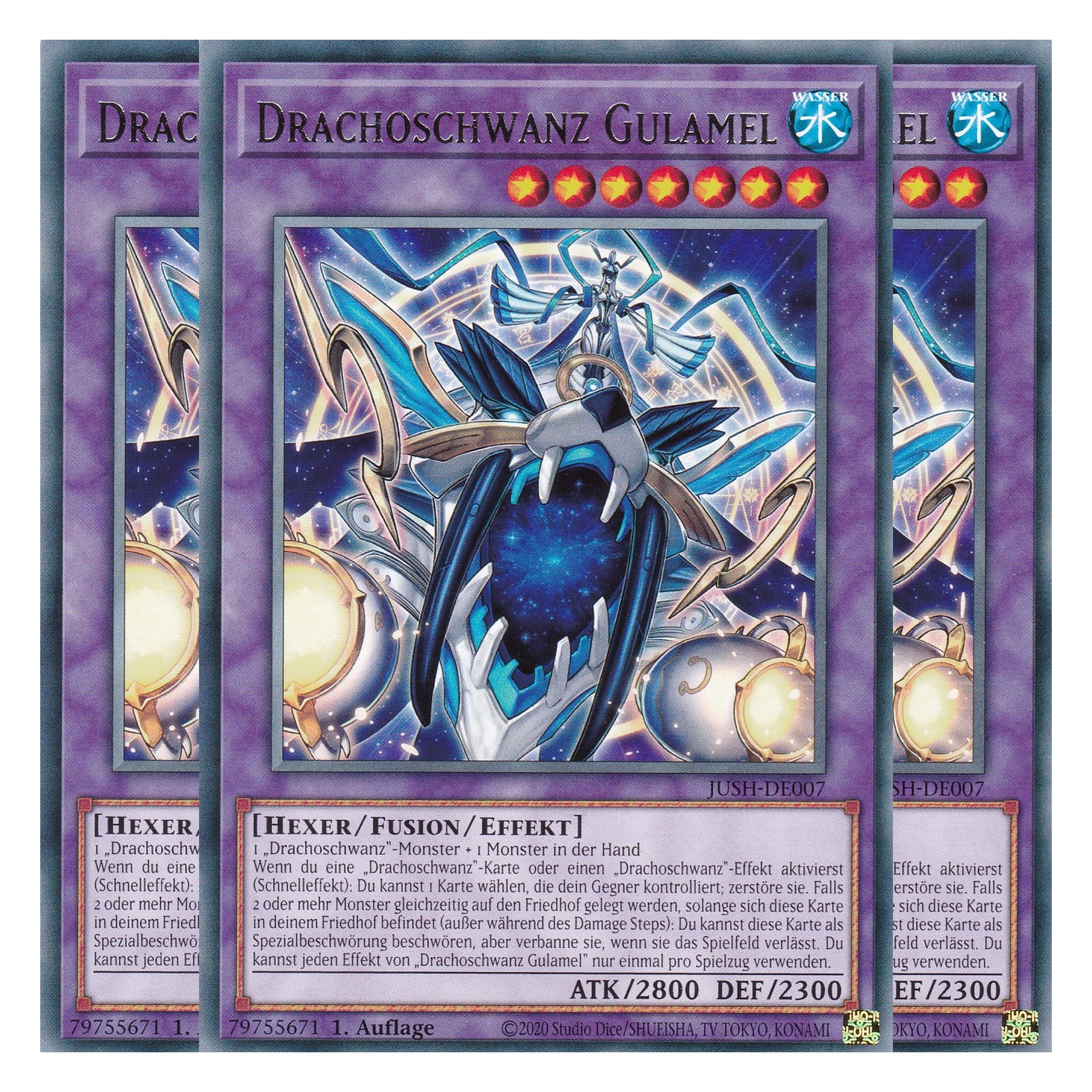 Drachoschwanz Gulamel - JUSH-DE007 - Rare - Deutsch - 1. Auflage - Justice Hunters - Playset (3 Kopien) - Yu-Gi-Oh!