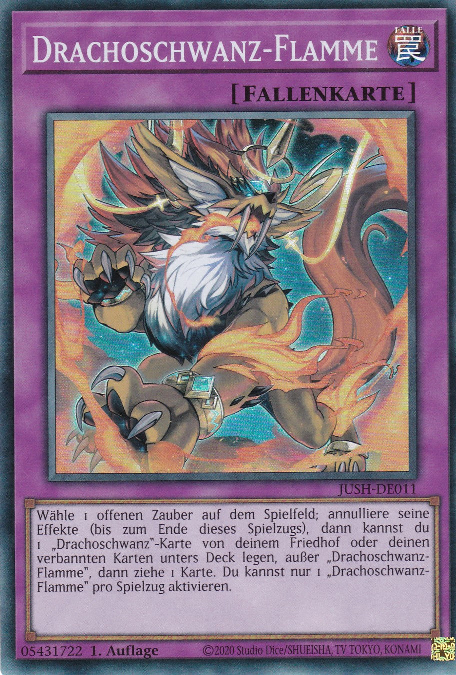 Drachoschwanz-Flamme - JUSH-DE011 - Super Rare - Deutsch - 1. Auflage - Justice Hunters