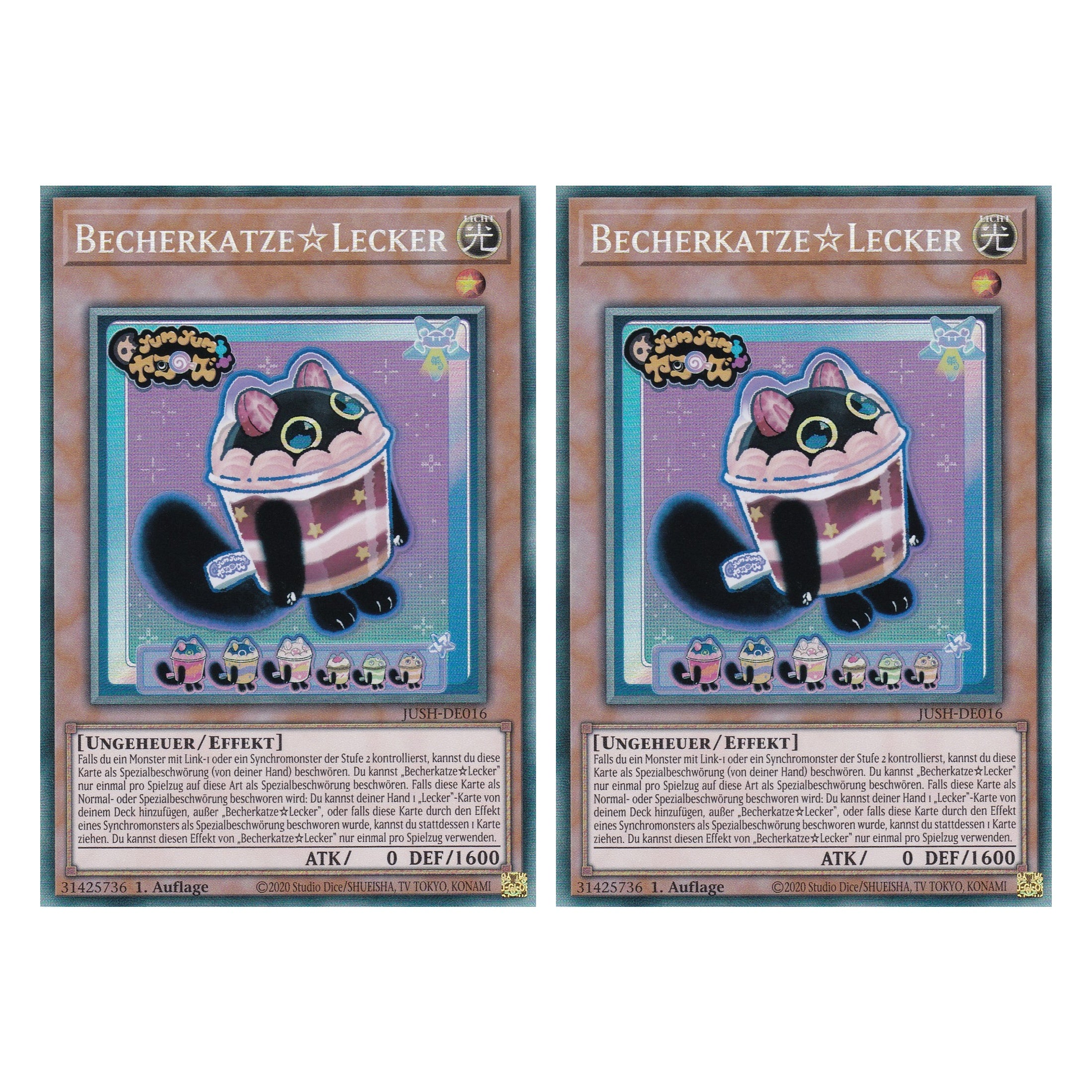 Becherkatze☆Lecker - JUSH-DE016 - Collector’s Rare - Deutsch - 1. Auflage - Justice Hunters - Duo Set (2 Stück) - Yu-Gi-Oh!