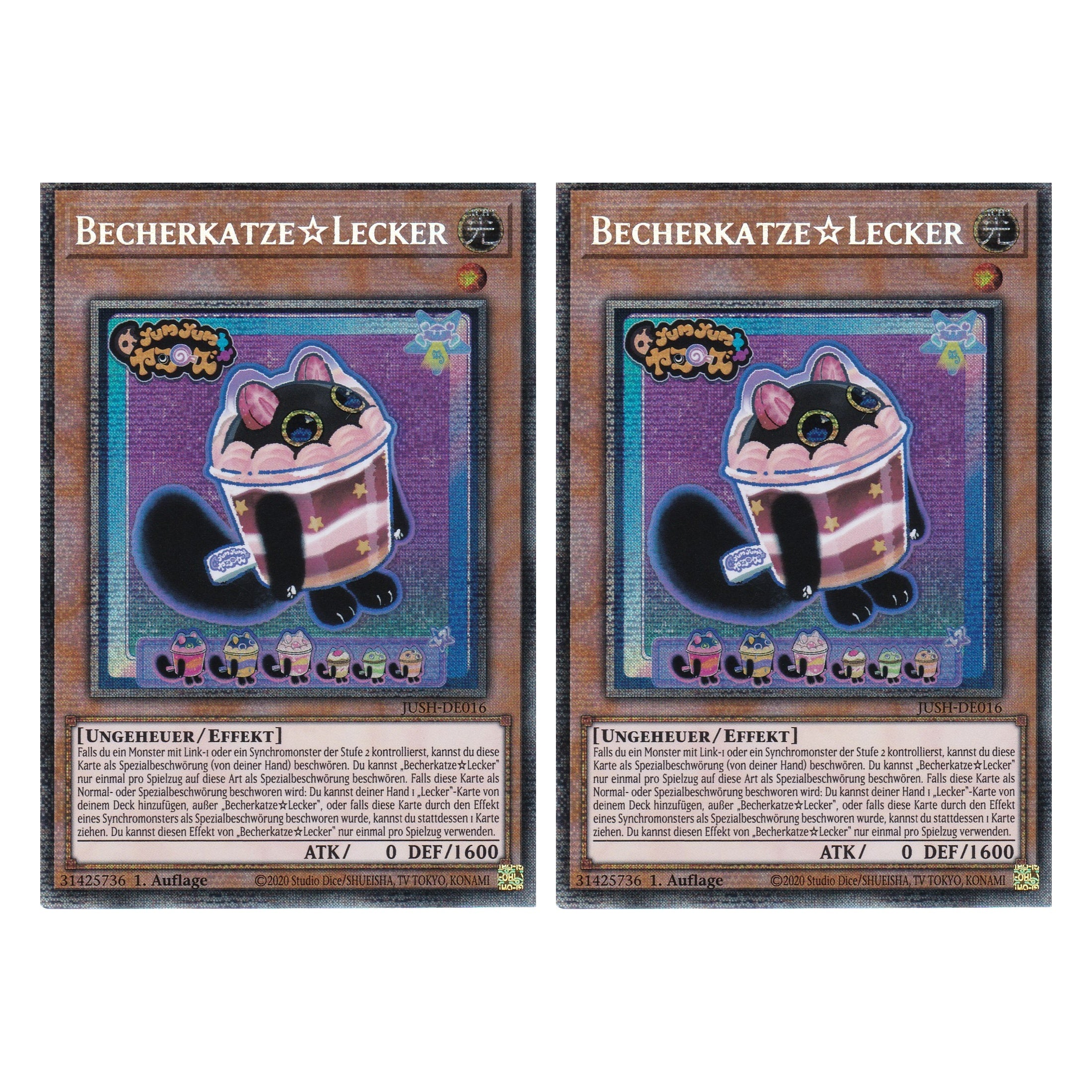 Becherkatze☆Lecker - JUSH-DE016 - Starlight Rare - Deutsch - 1. Auflage - Justice Hunters - Duo Set (2 Stück) - Yu-Gi-Oh!