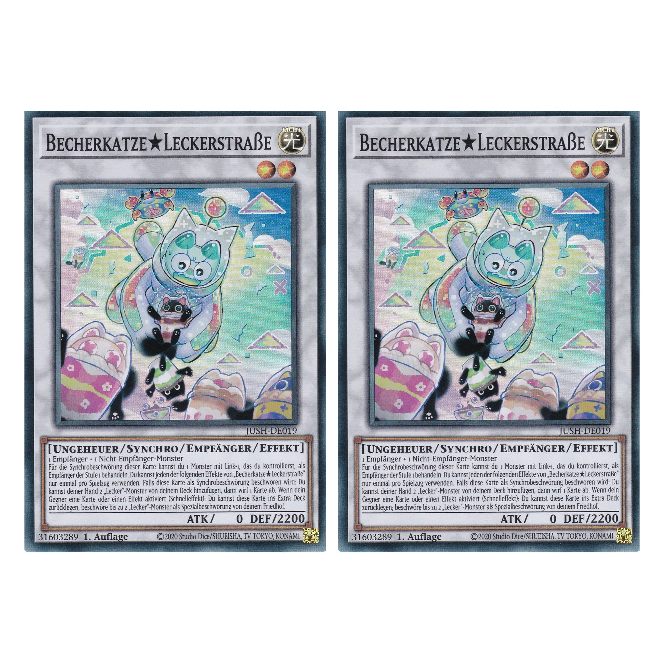 Becherkatze Leckerstraße - JUSH-DE019 - Super Rare - Deutsch - 1. Auflage - Justice Hunters - Duo Set (2 Stück) - Yu-Gi-Oh!