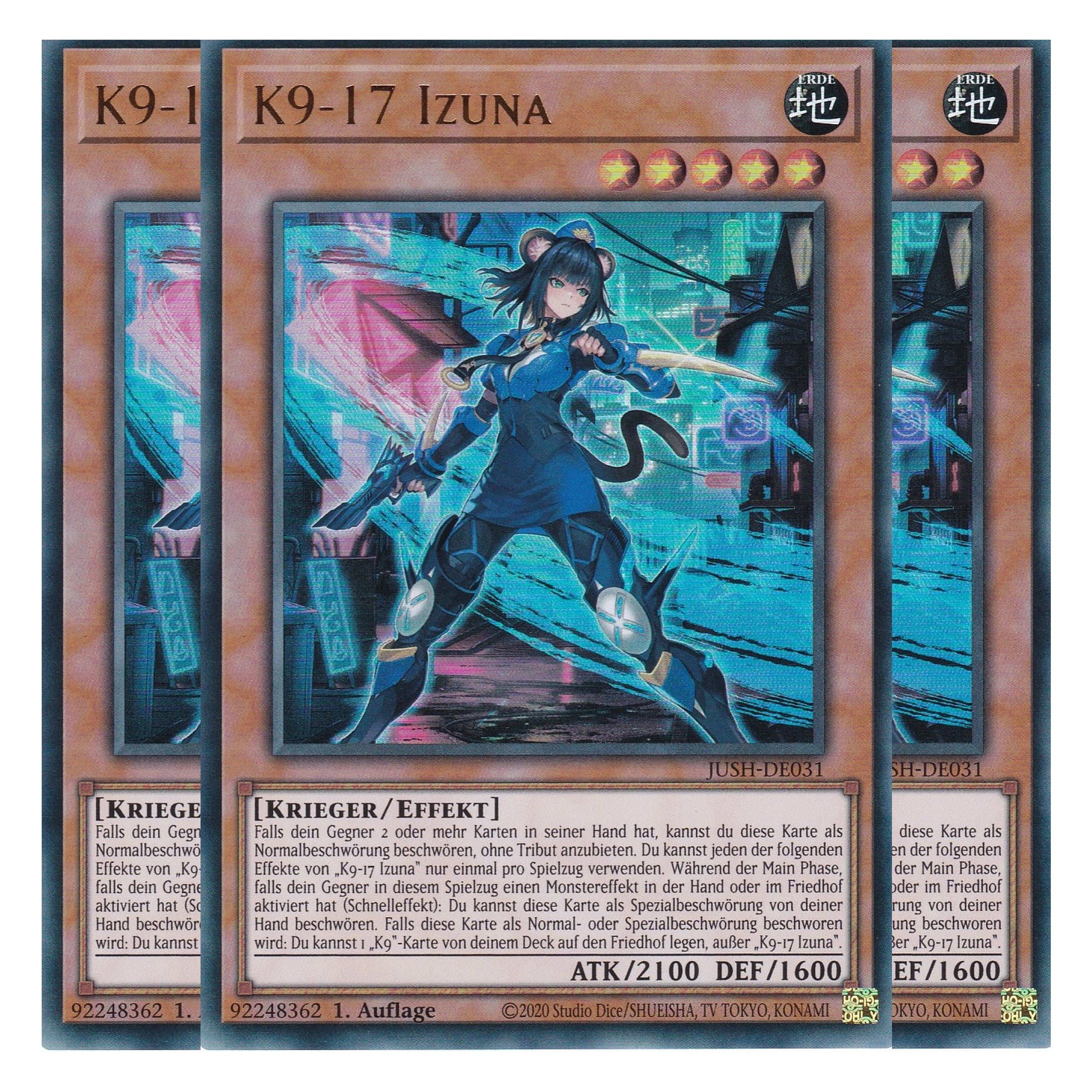 K9-17 Izuna - JUSH-DE031 - Ultra Rare - Deutsch - 1. Auflage - Justice Hunters - Playset (3 Kopien) - Yu-Gi-Oh!