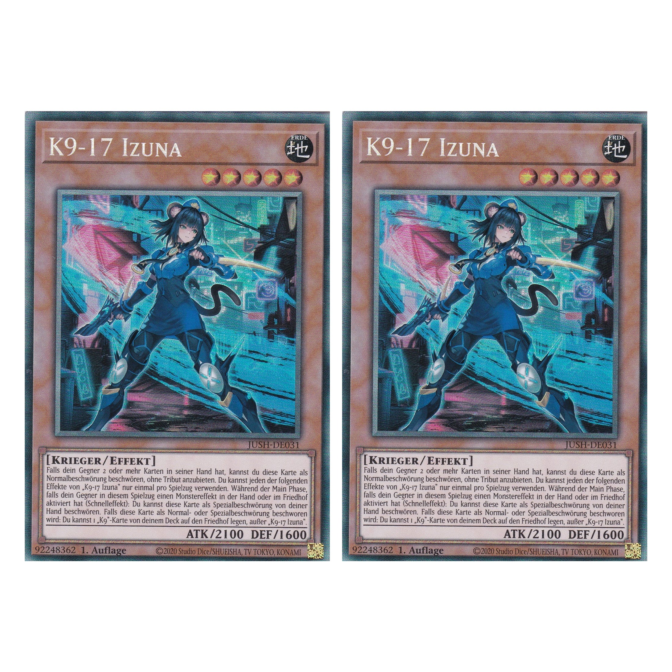 K9-17 Izuna - JUSH-DE031 - Collector’s Rare - Deutsch - 1. Auflage - Justice Hunters - Duo Set (2 Stück) - Yu-Gi-Oh!