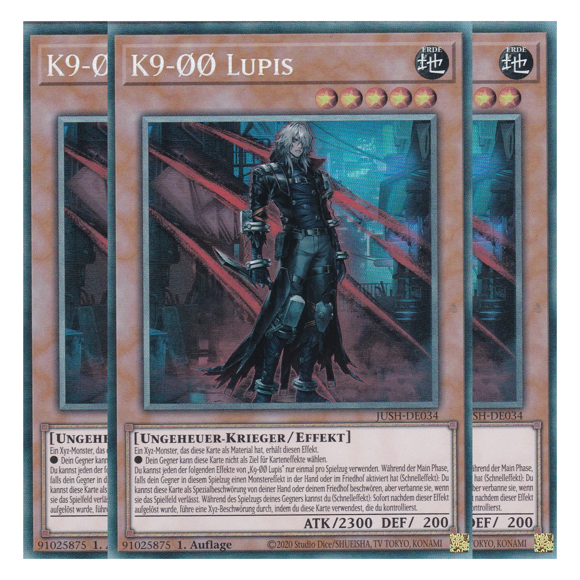 K9-ØØ Lupis - JUSH-DE034 - Collector’s Rare - Deutsch - 1. Auflage - Justice Hunters - Playset (3 Kopien) - Yu-Gi-Oh!