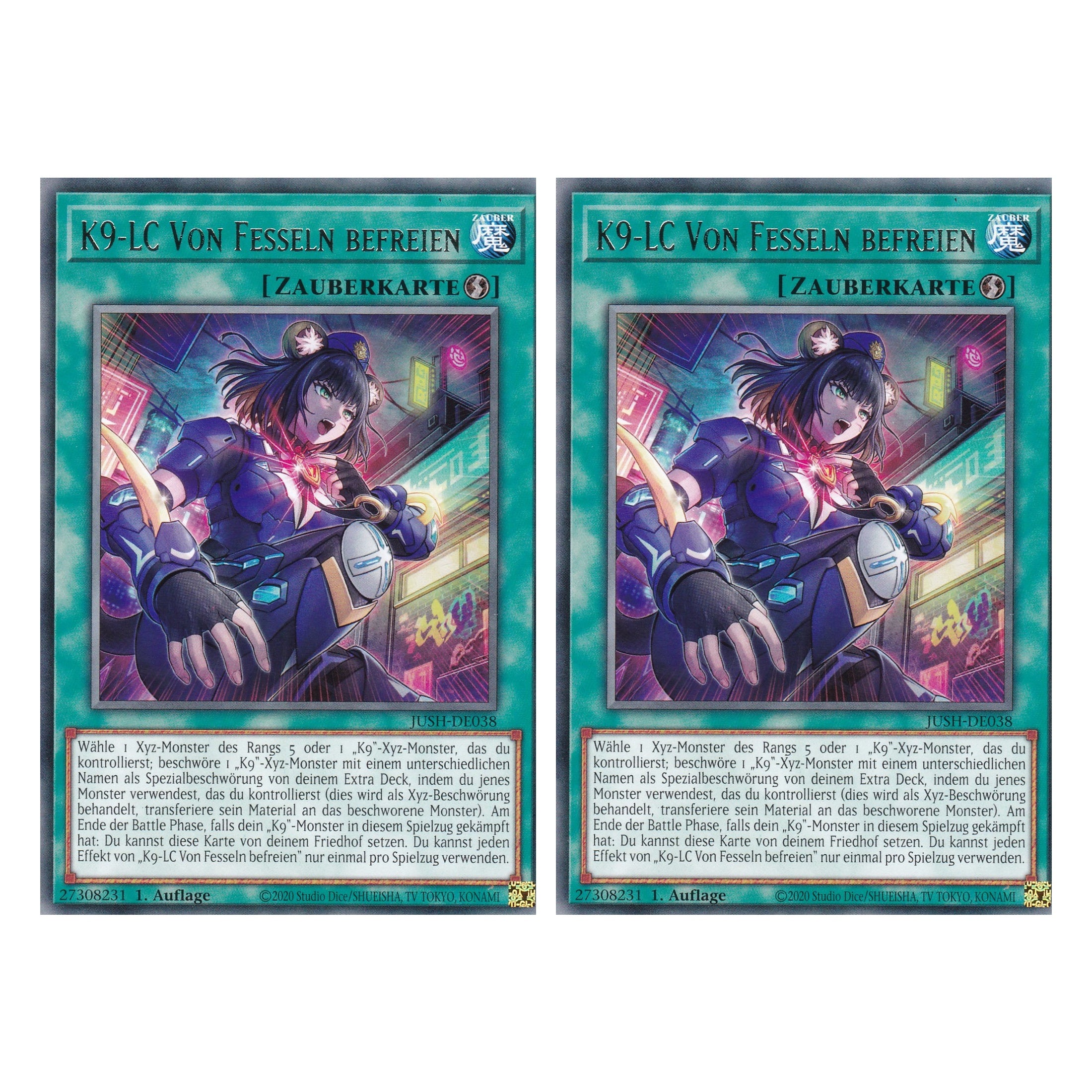 K9-LC Release Restraint - JUSH-DE038 - Rare - Deutsch - 1. Auflage - Justice Hunters - Duo Set (2 Stück) - Yu-Gi-Oh!
