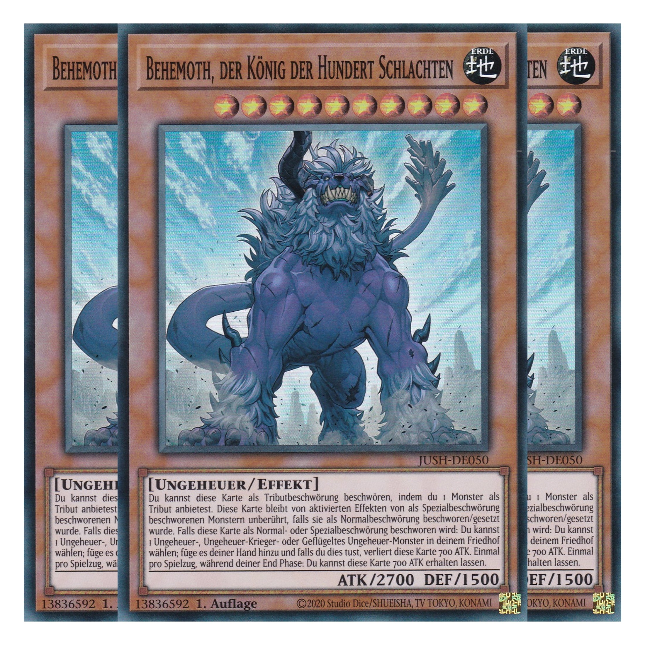 Behemoth, der König der Hundert Schlachten - JUSH-DE050 - Super Rare - Deutsch - 1. Auflage - Justice Hunters - Playset (3 Kopien) - Yu-Gi-Oh!