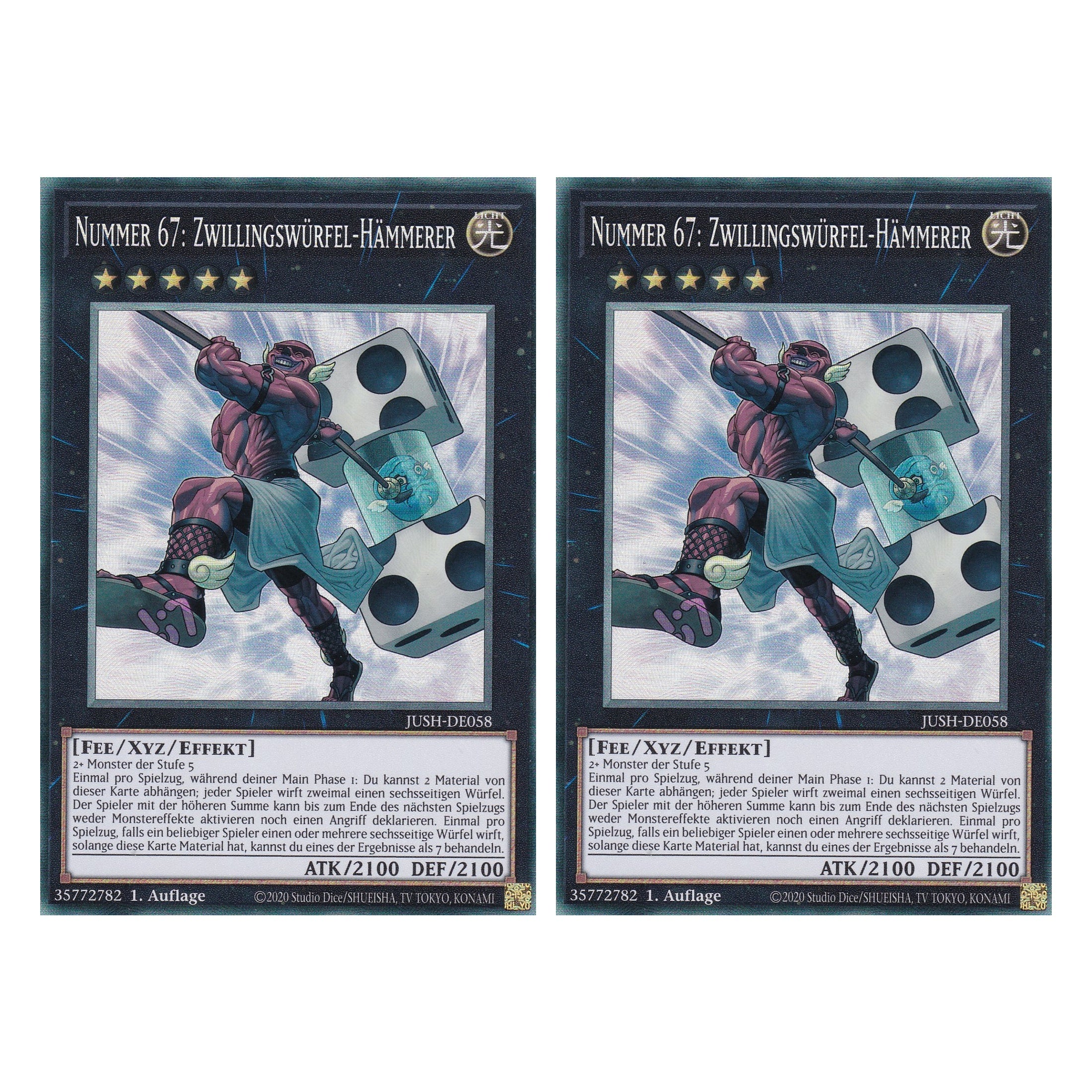 Nummer 67: Zwillingswürfel-Hämmerer - JUSH-DE058 - Collector’s Rare - Deutsch - 1. Auflage - Justice Hunters - Duo Set (2 Stück) - Yu-Gi-Oh!
